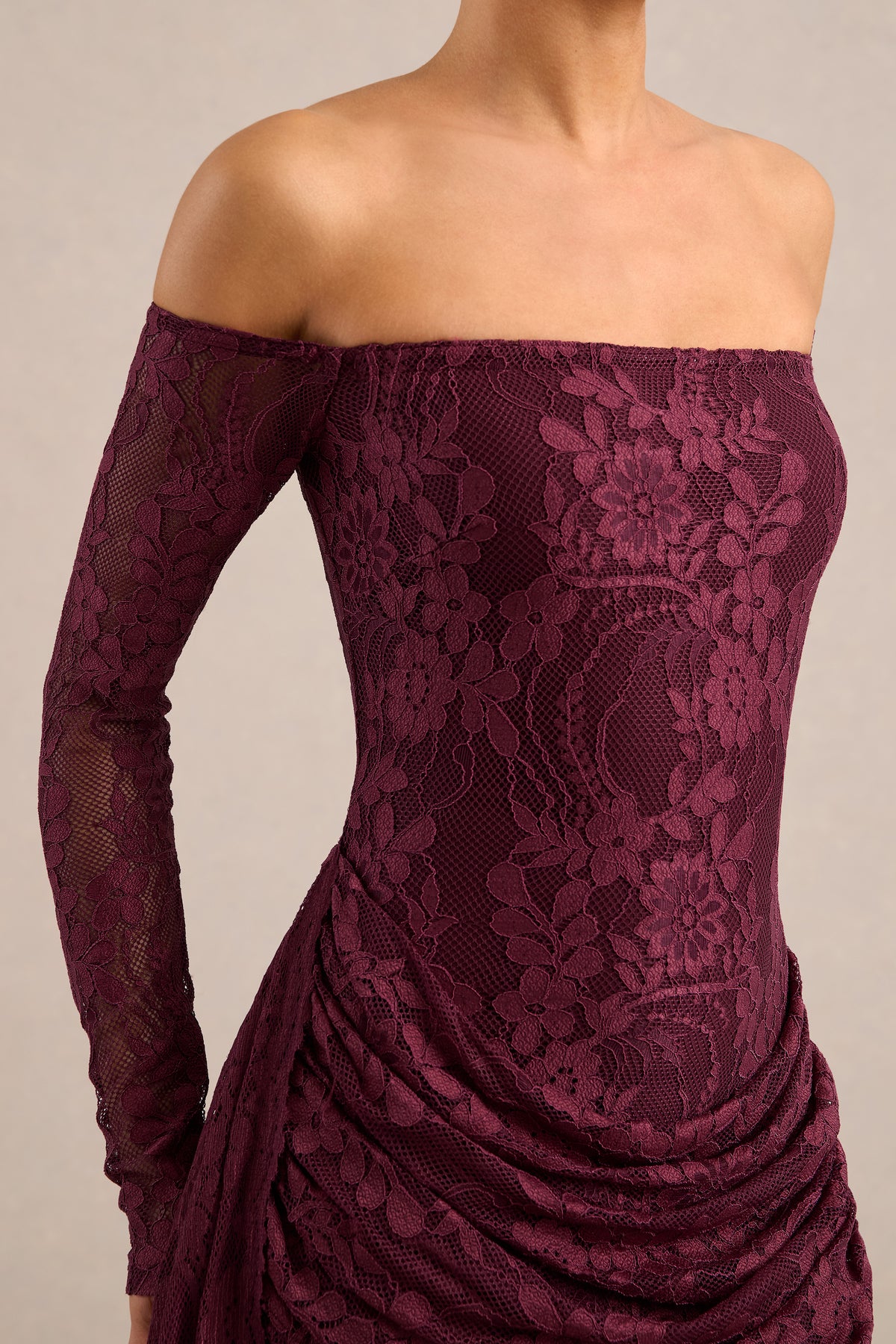 ECM_HR_CL137970102 - Parisse _ Burgundy Lace Bardot-Neck Maxi Dress With Draped-Detailing4.jpg