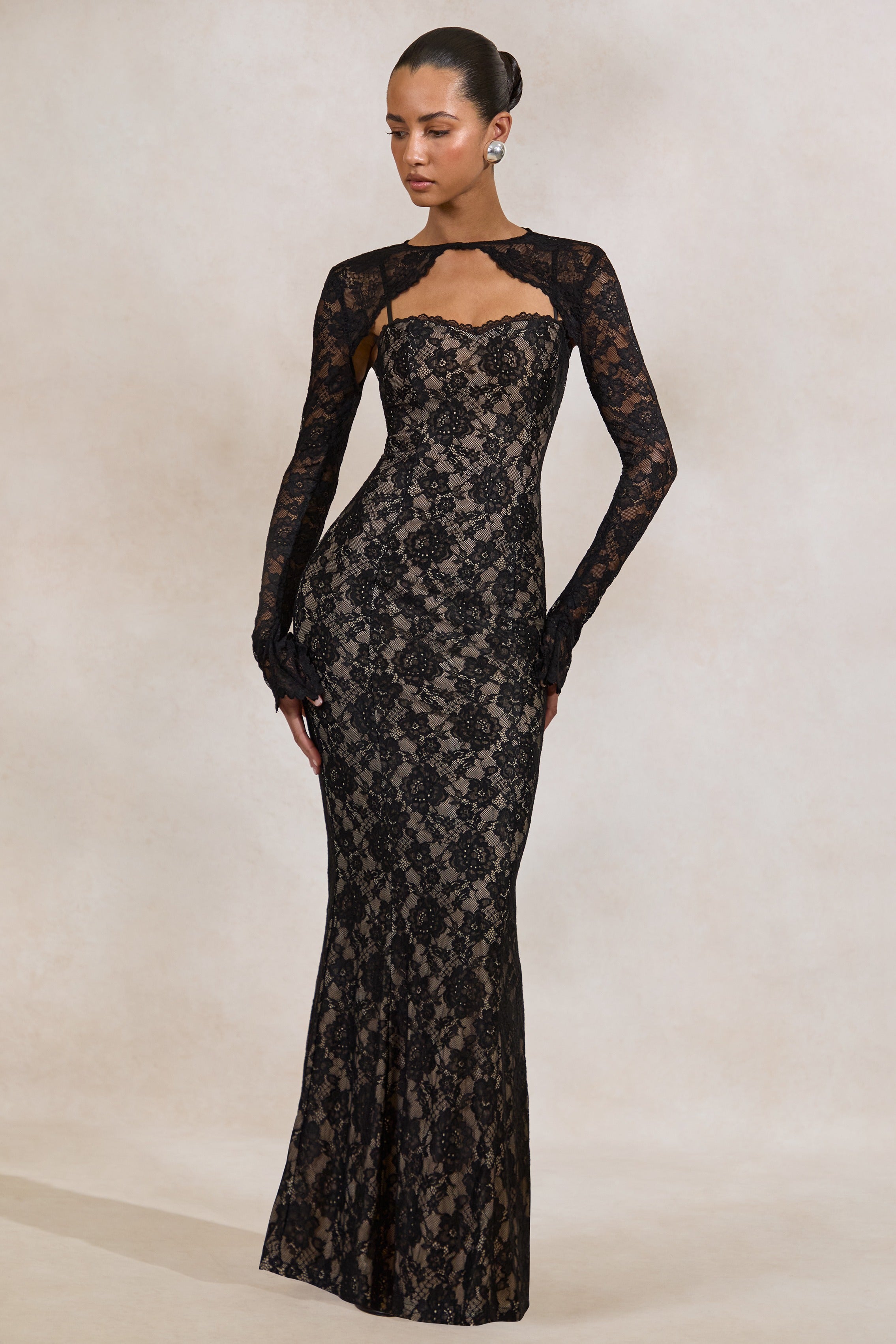 Mirellia | Black Lace Sweetheart-Neck Maxi Dress – Club L London - CA