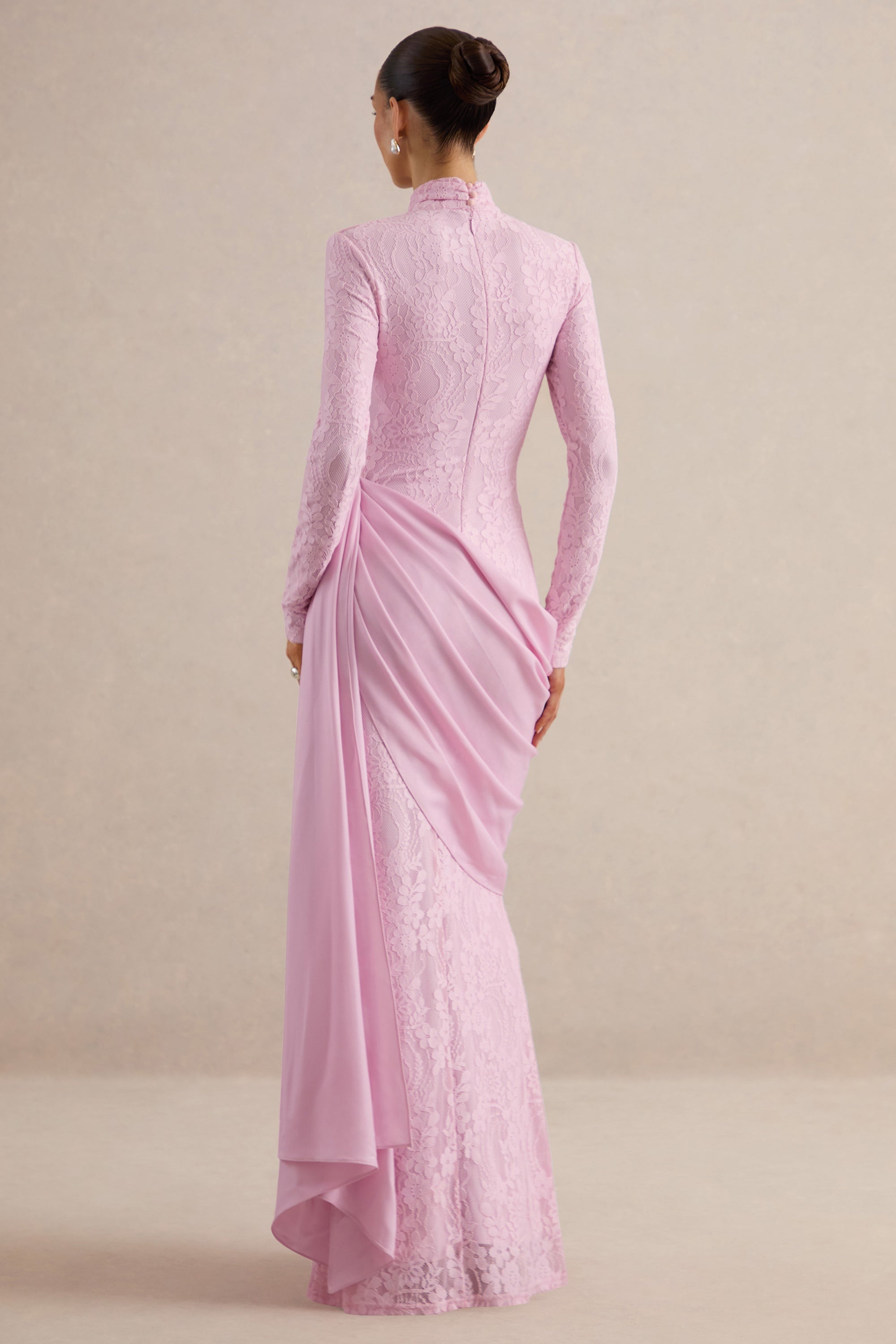 ECM_HR_CL137992084 - Enestra | Pink High-Neck Lace Maxi-Dress With Draped-Skirt 9.jpg