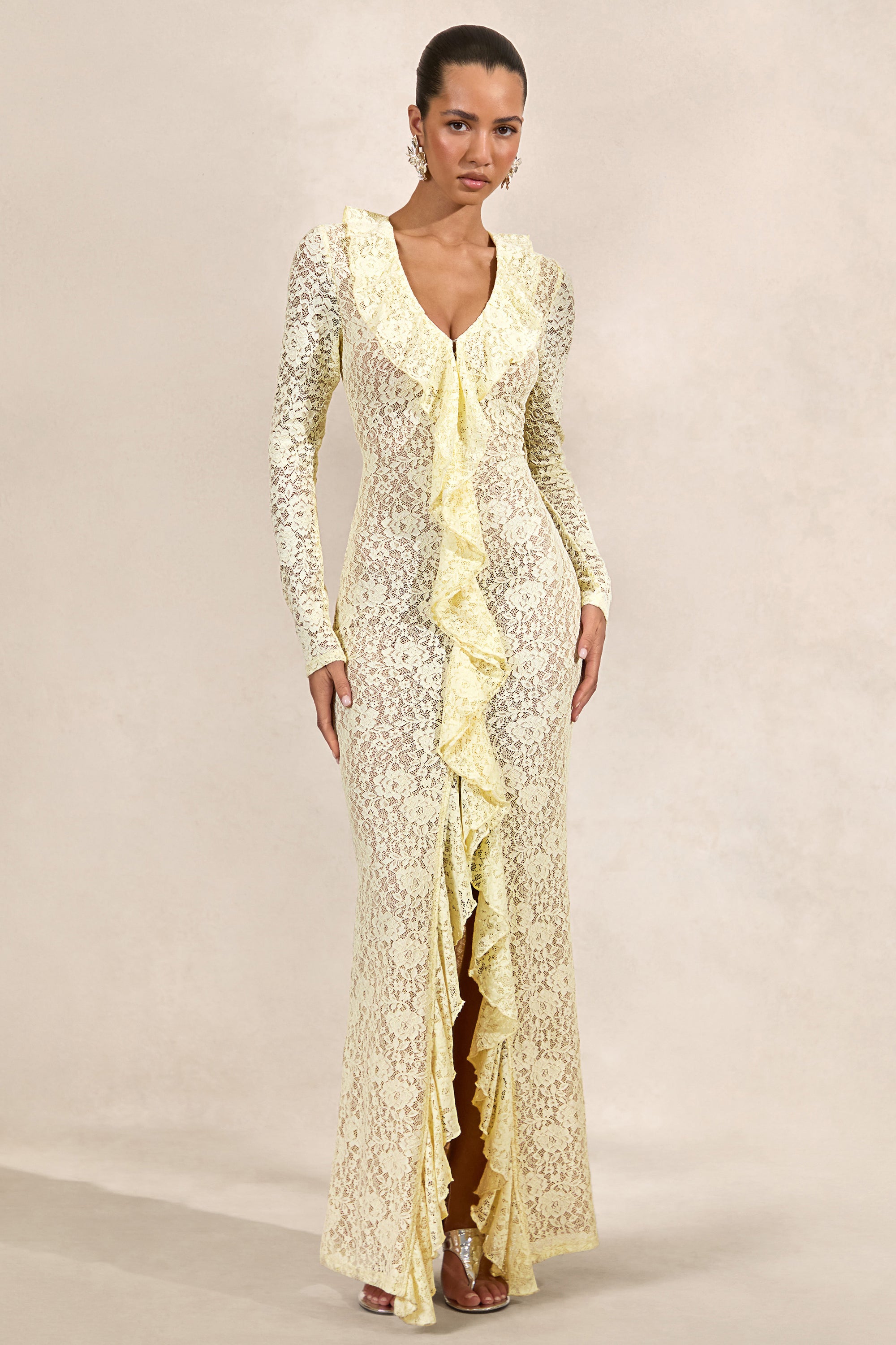 CL137996121 - Exelia _ Lemon Lace Plunge-Neck Maxi Dress With Long-Sleeves0.jpg