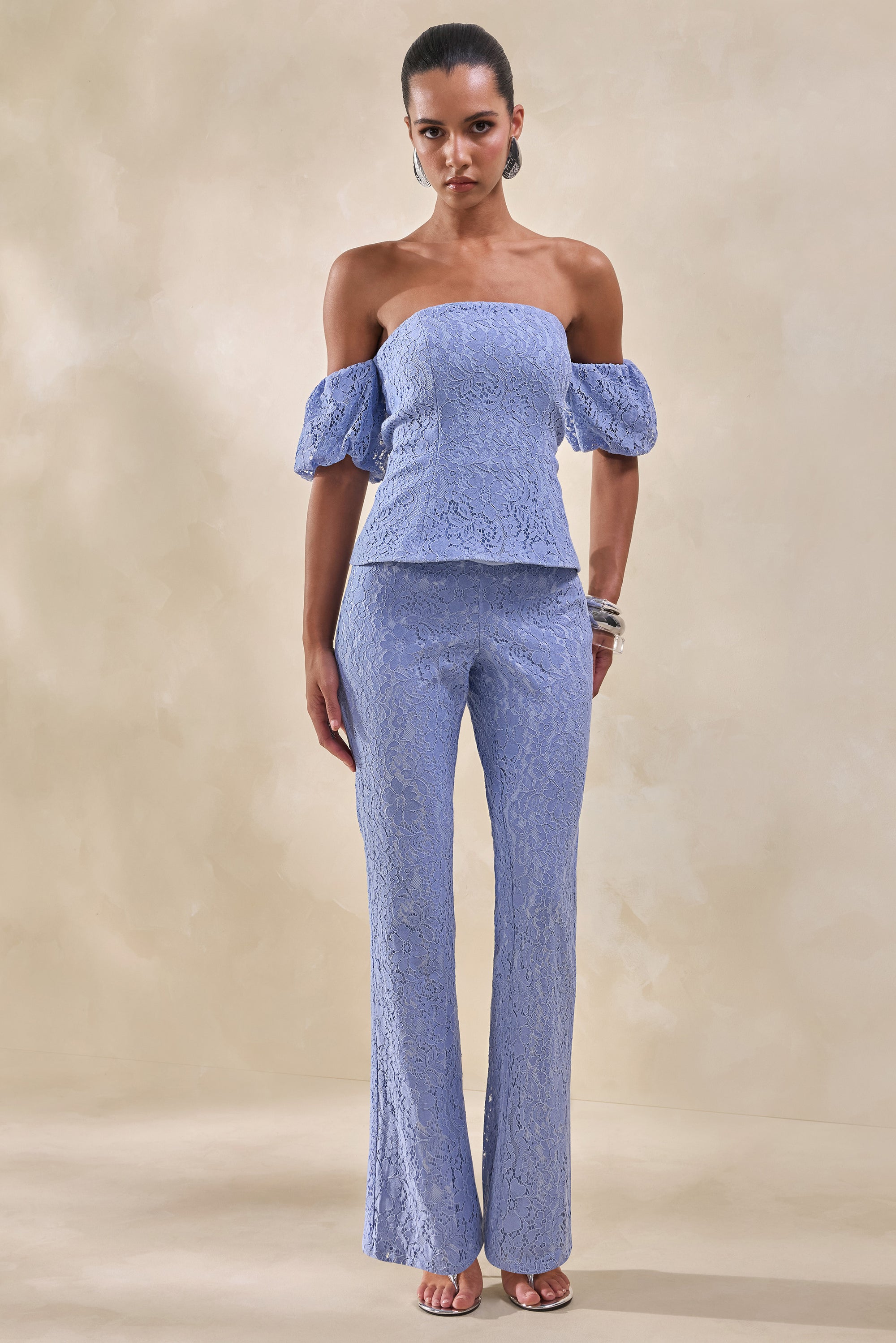 ECM_HR_CL137998016 - Raelle _ Powder Blue Lace Bardot-Neck Top With Puff-Sleeves & CL137999016 - Tessara _ Powder Blue Lace Tailored-Trouser 3.jpg