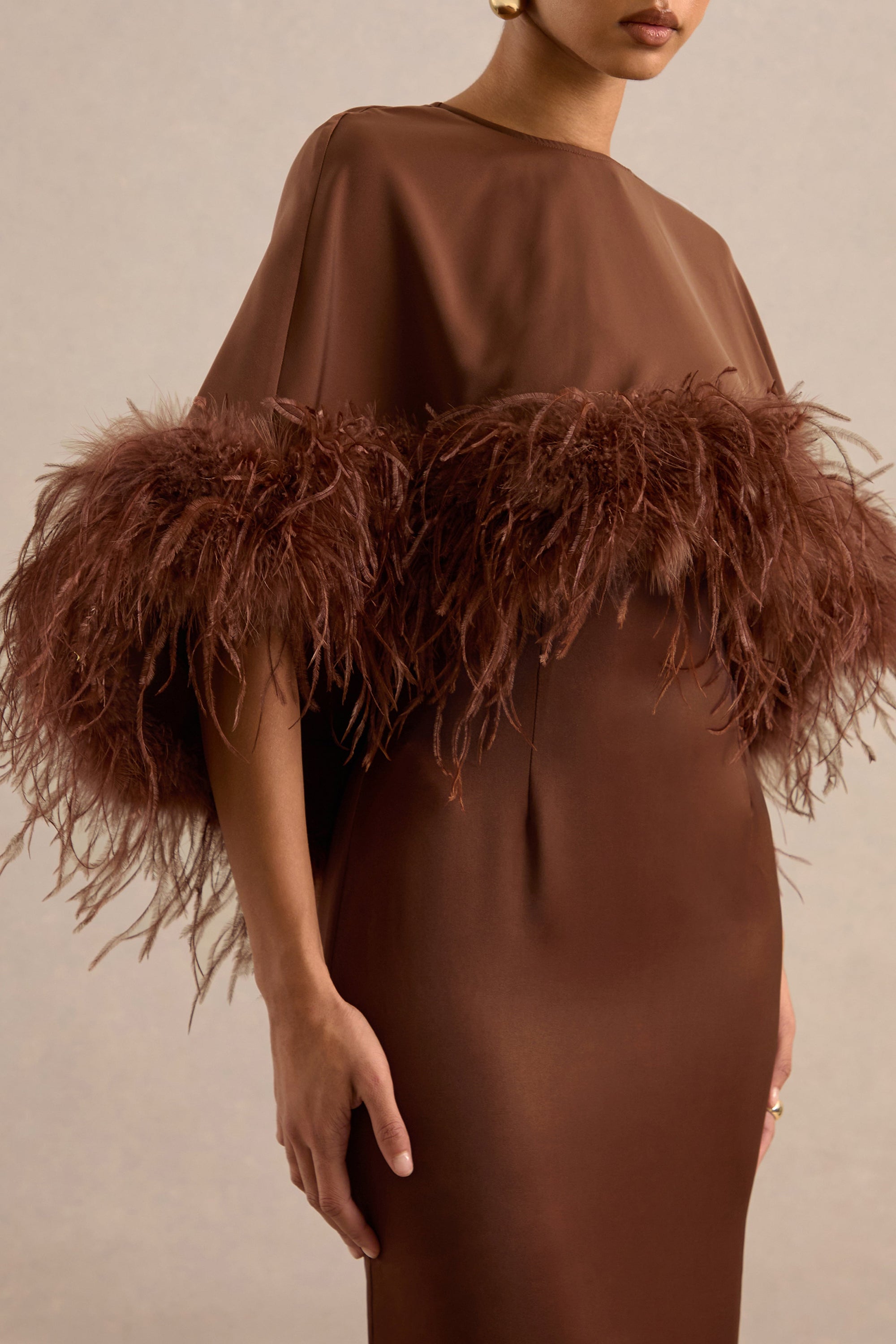 CL13800702106_CL138007021_Tervessa_Brown_Satin_Wide-Neck_Cape_With_Feather_Trim4_377b4348-1876-4f9a-ae00-b1f827440d19