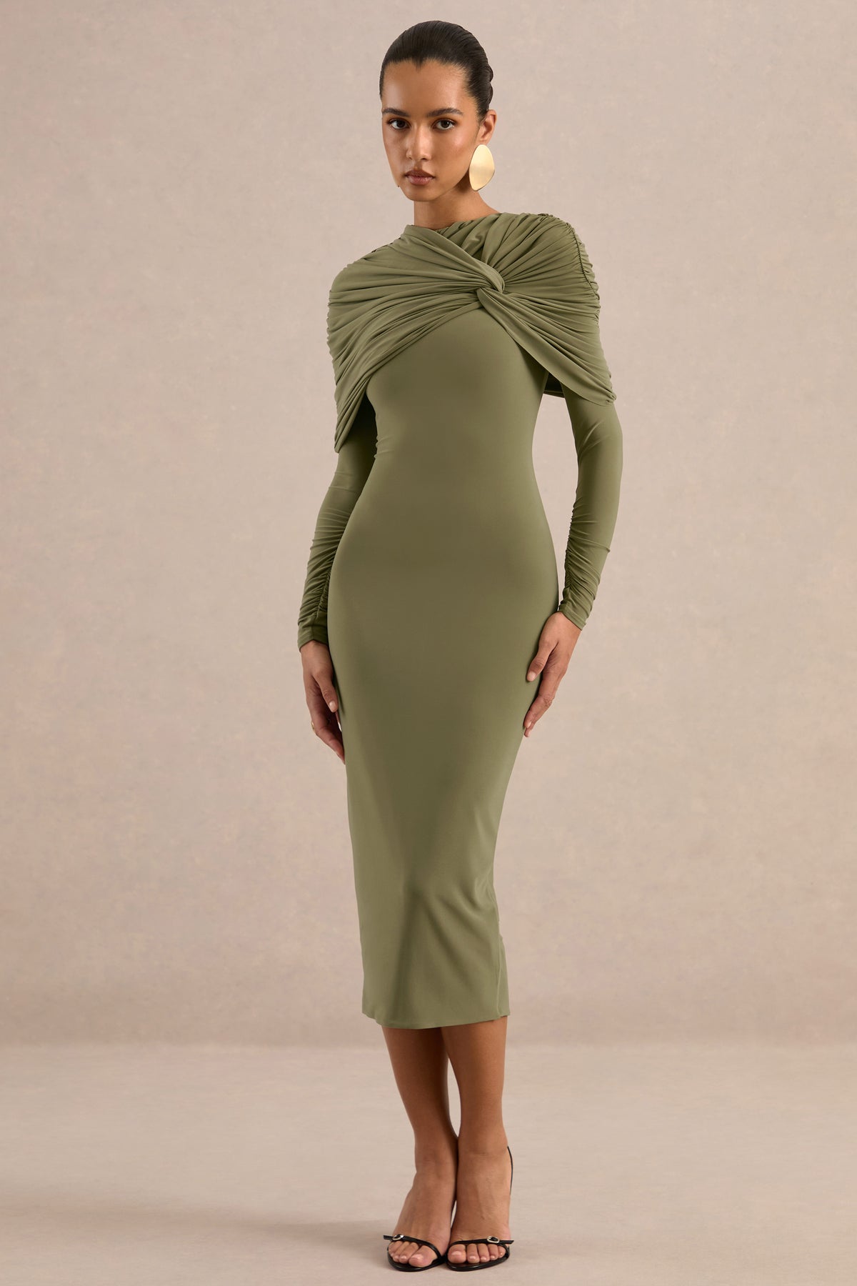 ECM_HR_CL138026031 - Delaria Olive High-Neck Midi Dress With Twist-Knot Detail0.jpg