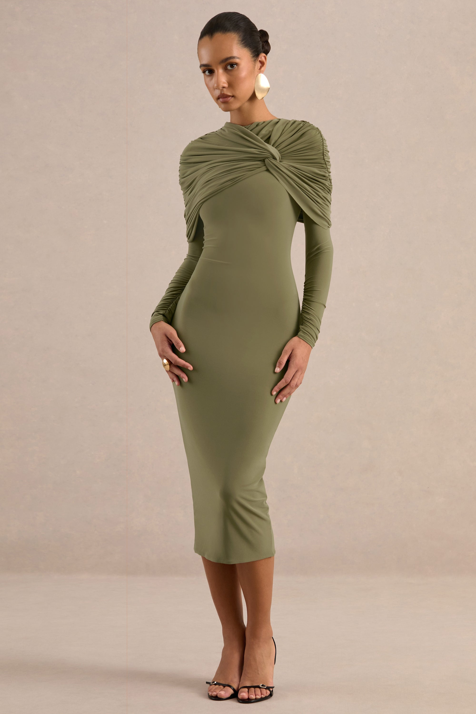 ECM_HR_CL138026031 - Delaria Olive High-Neck Midi Dress With Twist-Knot Detail1.jpg