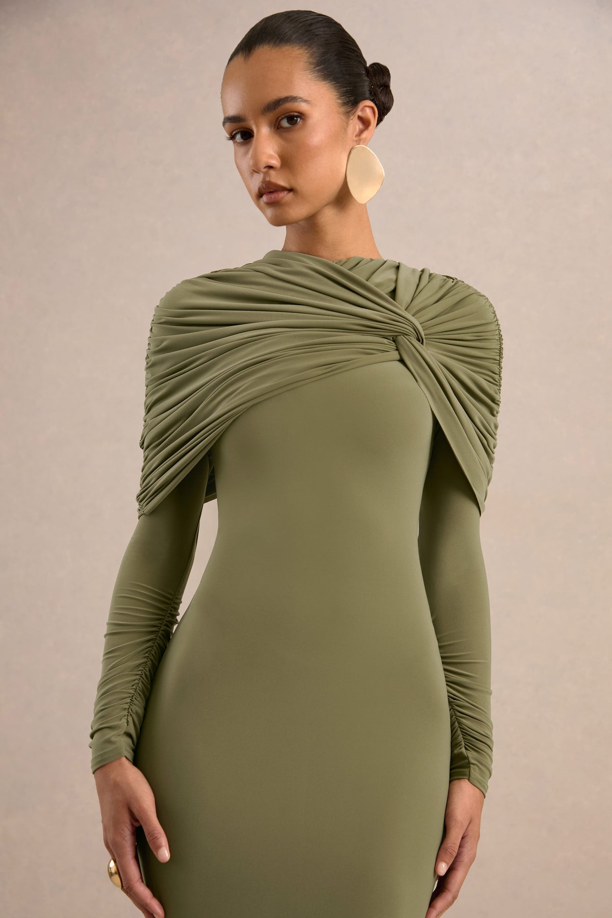 ECM_HR_CL138026031 - Delaria Olive High-Neck Midi Dress With Twist-Knot Detail3.jpg