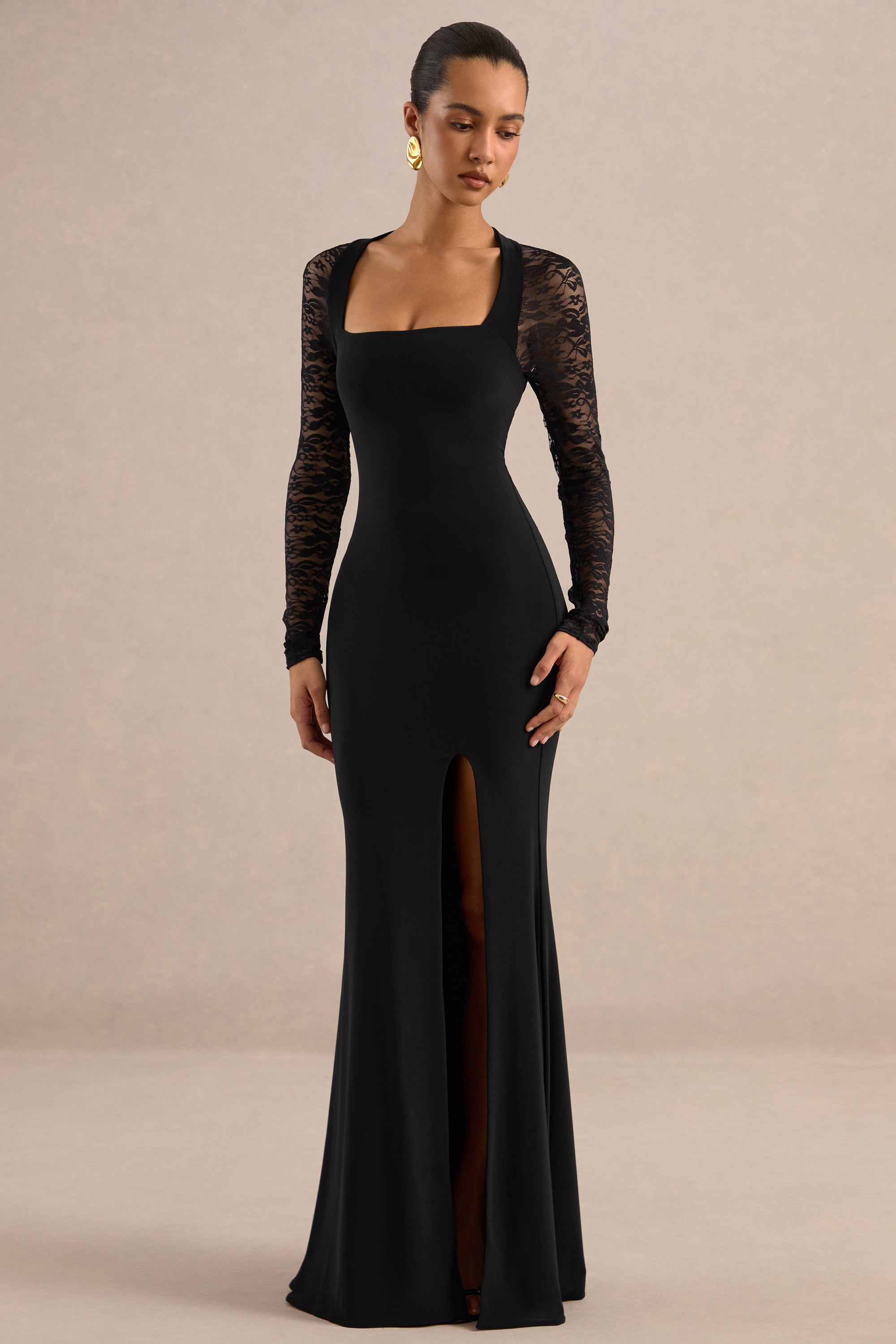 ECM_HR_CL138056001 - Anessa  Black Square-Neck Maxi Dress With Lace Long-Sleeves5.jpg