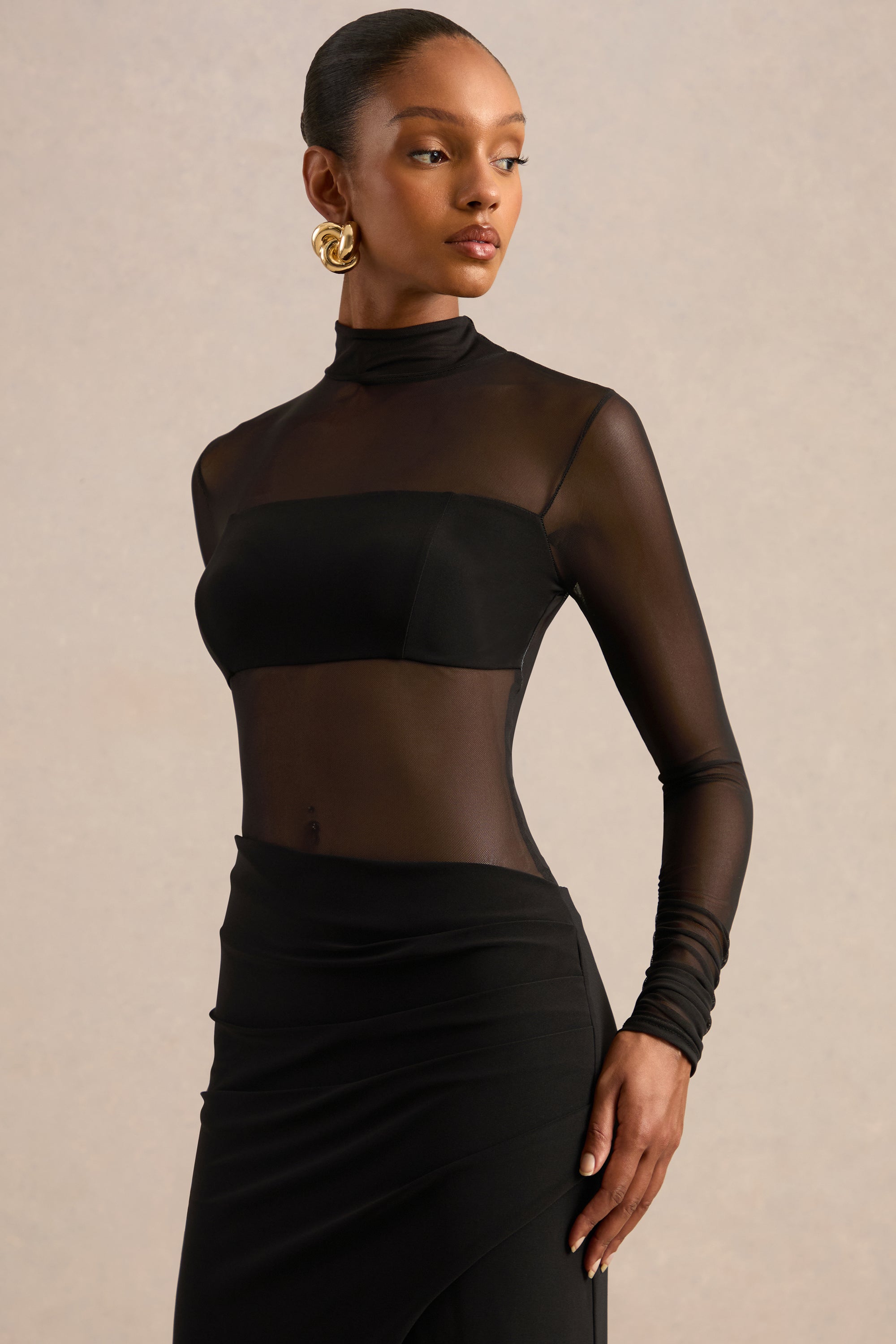 ECM_HR_CL138057001 - Asaira _ Black Mesh High-Neck Maxi Dress With Front-High Split3.jpg