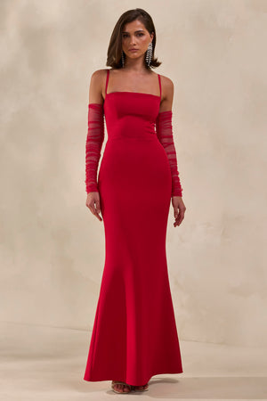 Zavira | Red Square-Neck Maxi Dress – Club L London - CA