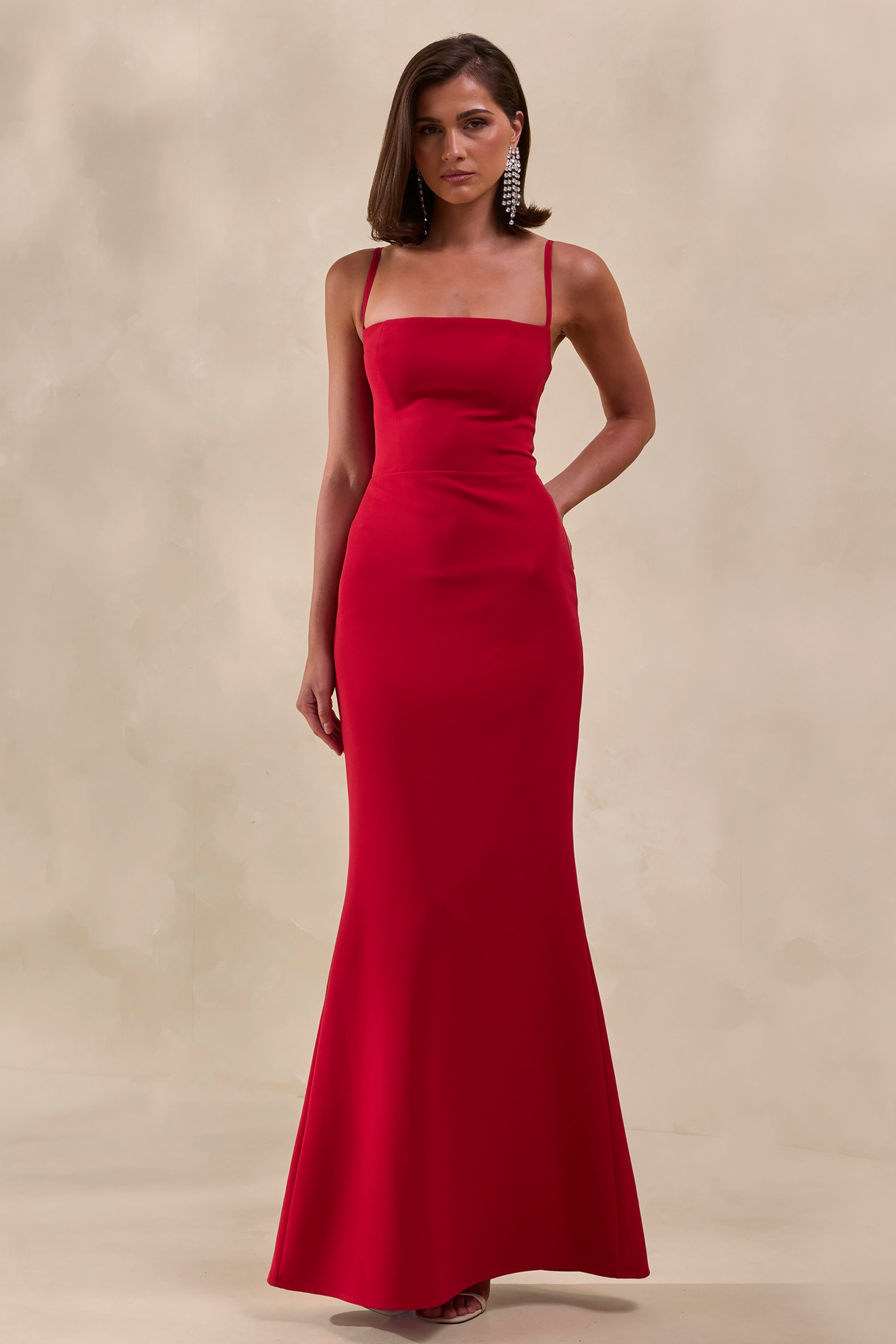 Zavira | Red Square-Neck Maxi Dress – Club L London - CA