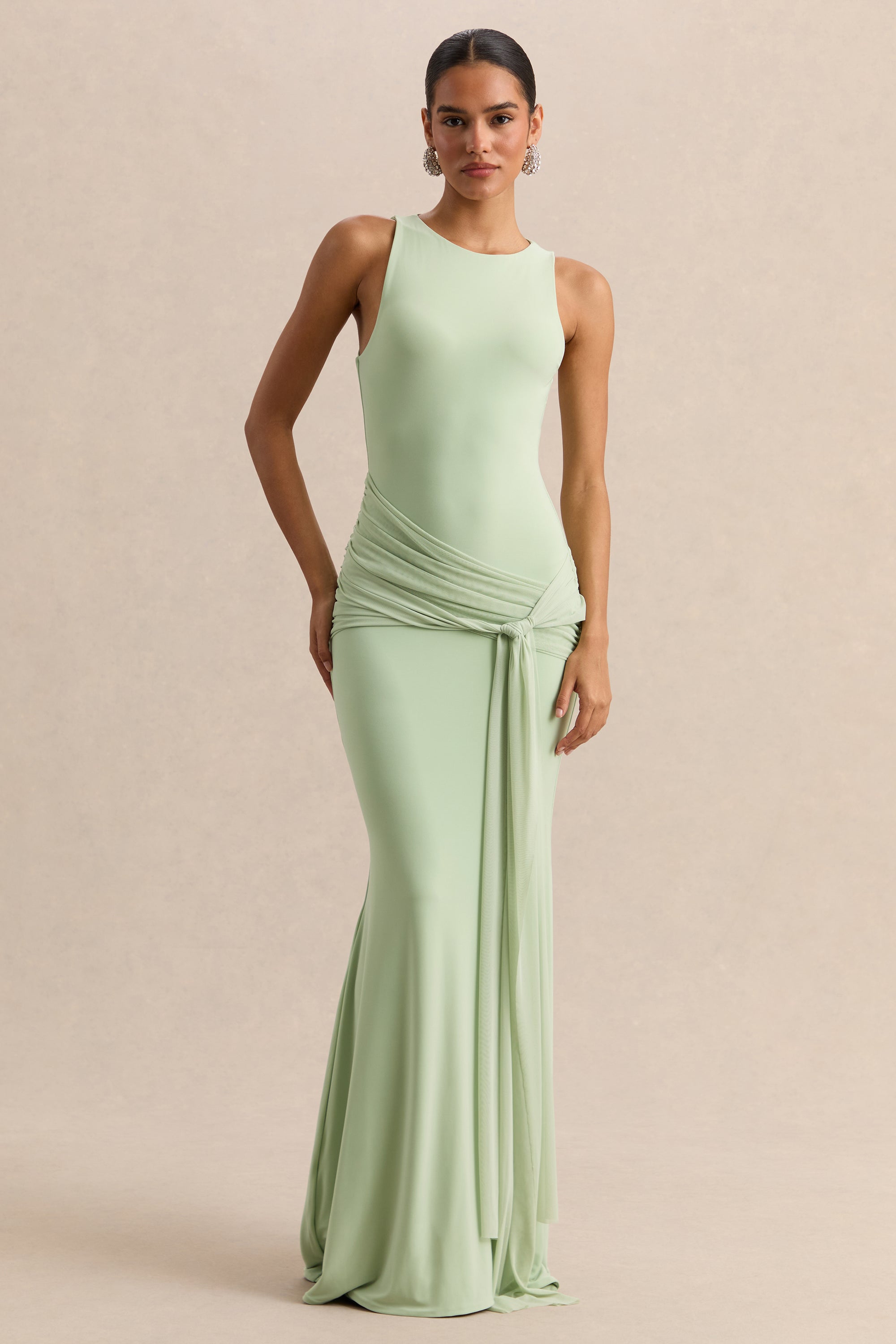 ECM-HR-CL138068032 - Mirene - Mint Round-Neck Maxi-Dress With Gathered-Detailing And Sash 07.jpg