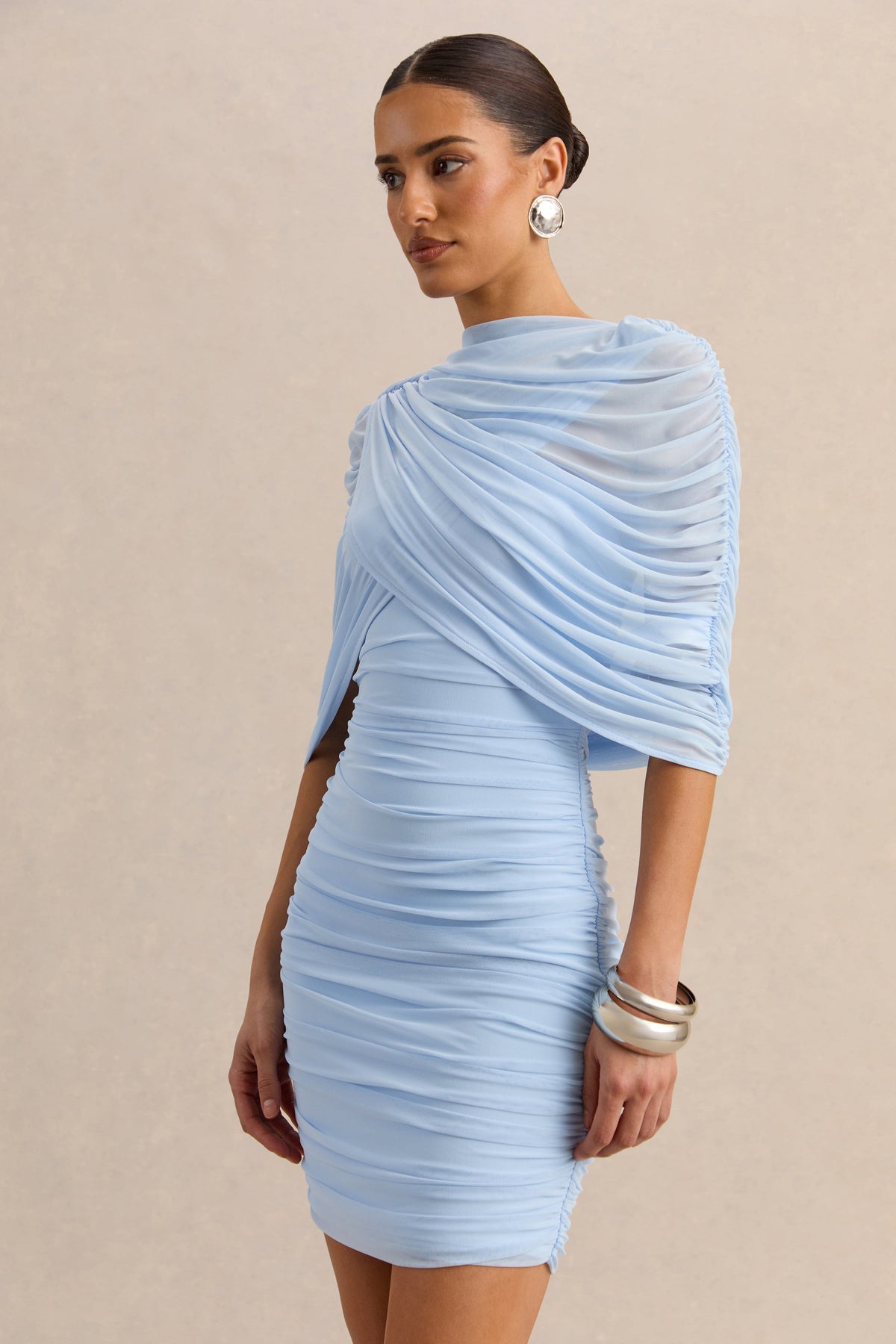CL13807501306_ECM_HR_CL138075013_-_Merisse_Powder_Blue_Bandeau_Mini-Dress_With_Ruched-Detailing_ECM_HR_CL138069013_-_Magoria_Powder_Blue_Mesh_Round-Neck_Cape_3