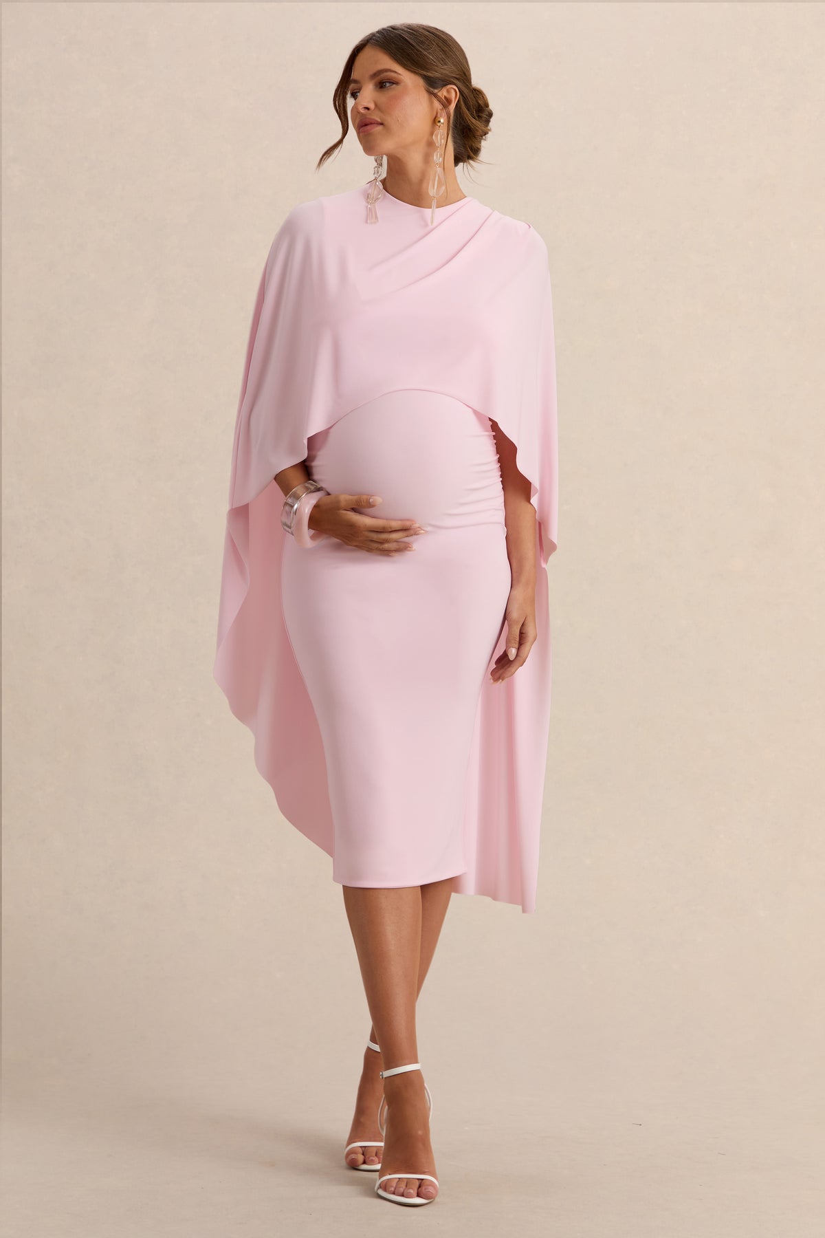 ECM_HR_CL138105081  - Arwen  Light Pink Round-Neck Maternity Midi Dress With Cape Detail 0.jpg