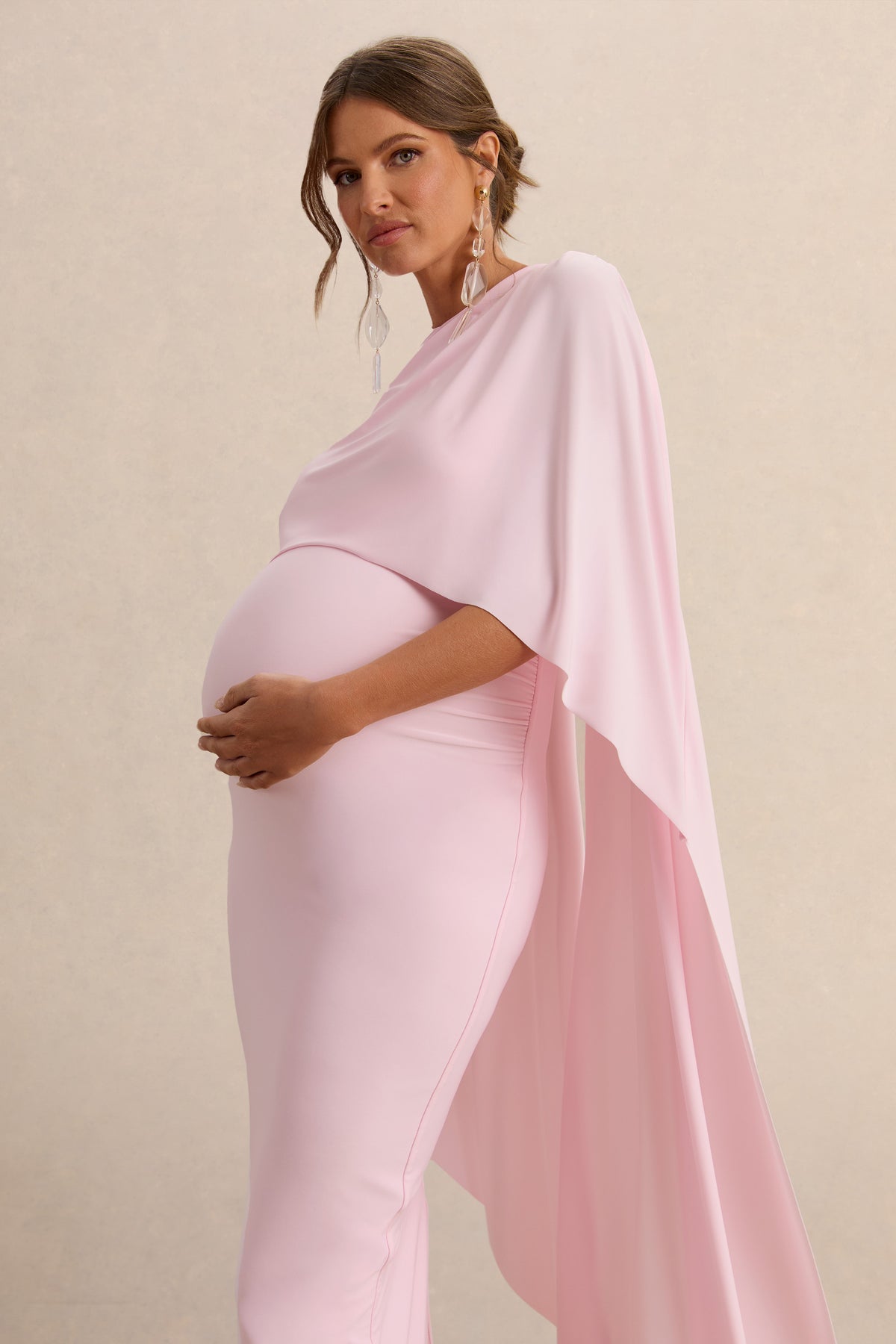 ECM_HR_CL138105081  - Arwen  Light Pink Round-Neck Maternity Midi Dress With Cape Detail 2.jpg