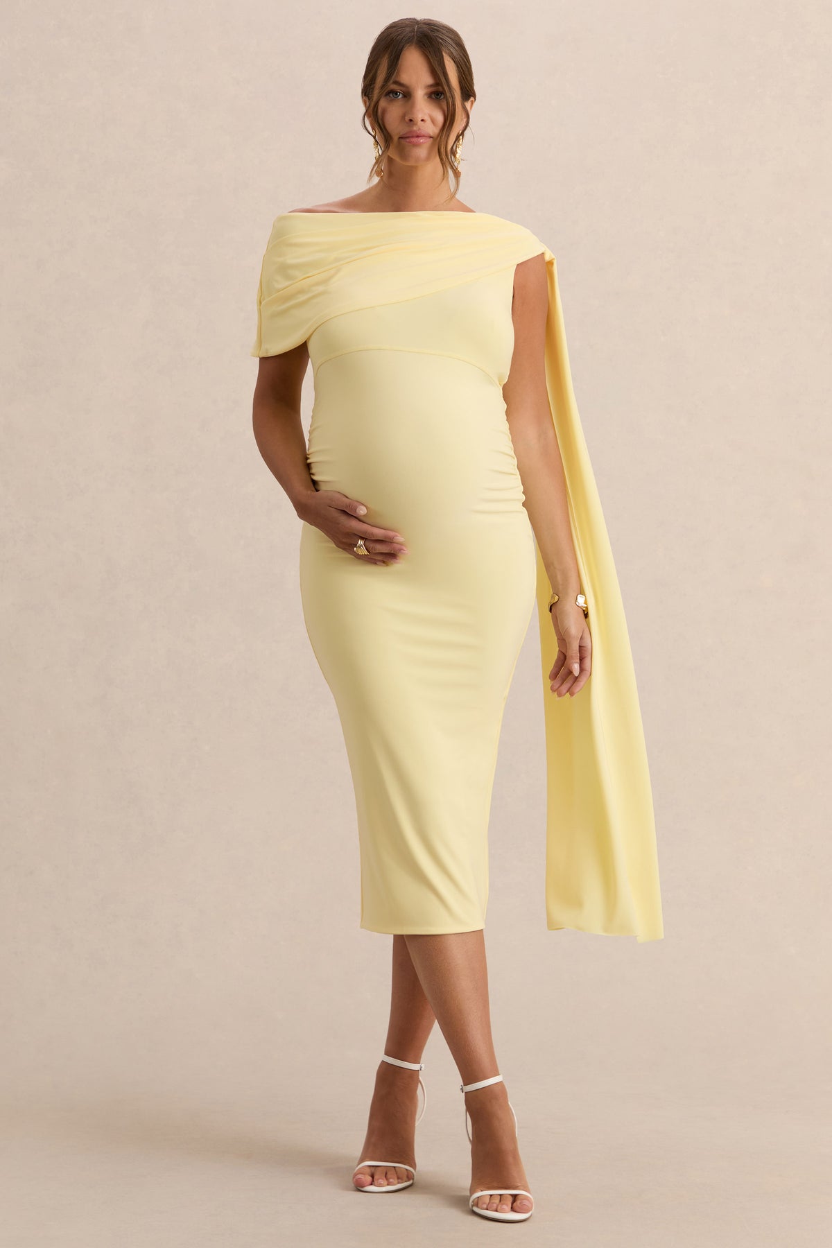 ECM_HR_CL138106121  - Braelyn Lemon Asymmetric-Neck Maternity Midi Dress With Gathered Detailing And Sash 0.jpg