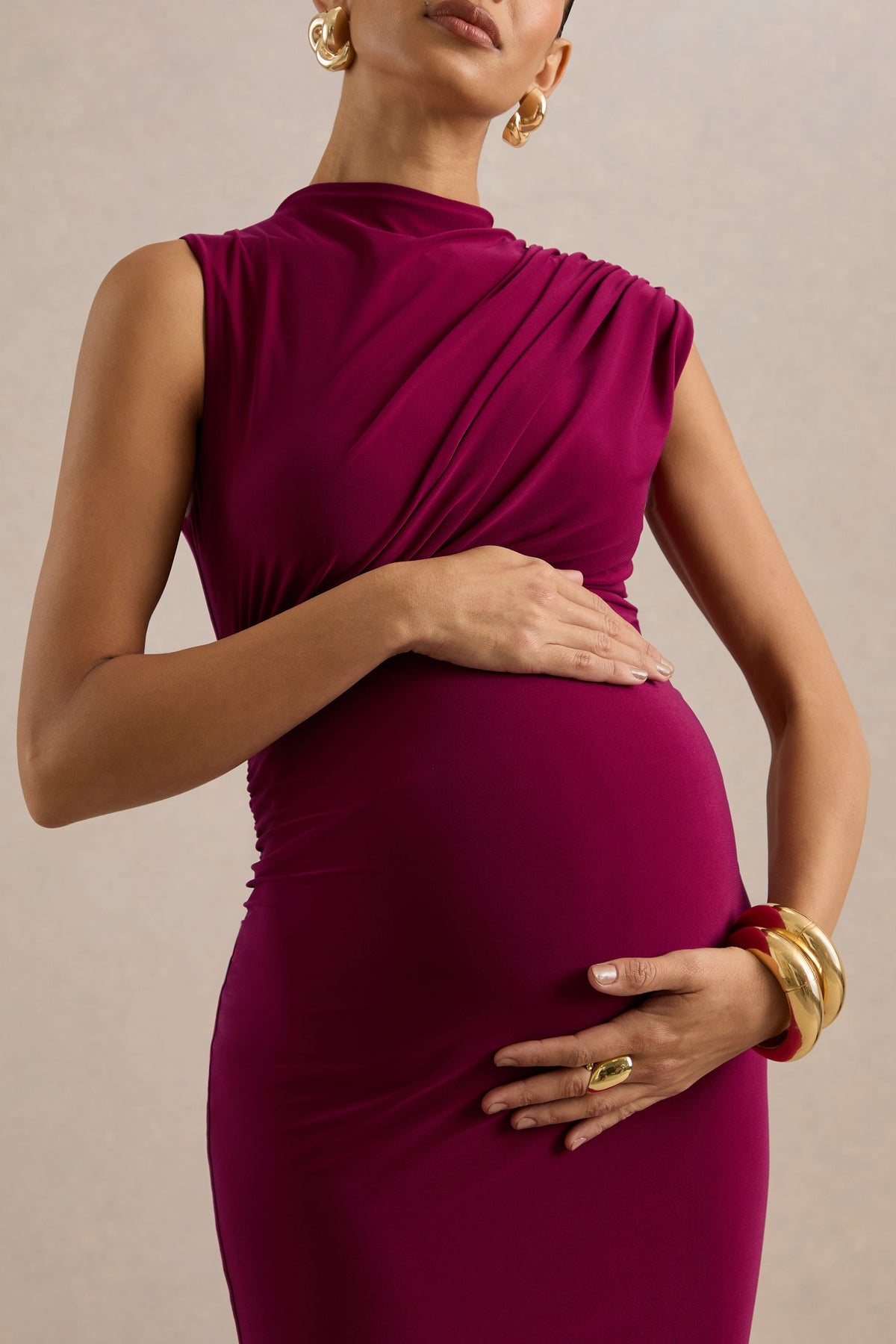 ECM_HR_CL138193102 - Osanna _ Burgundy Jersey Round Neck Maternity Maxi Dress With Gathered Detailing3.jpg