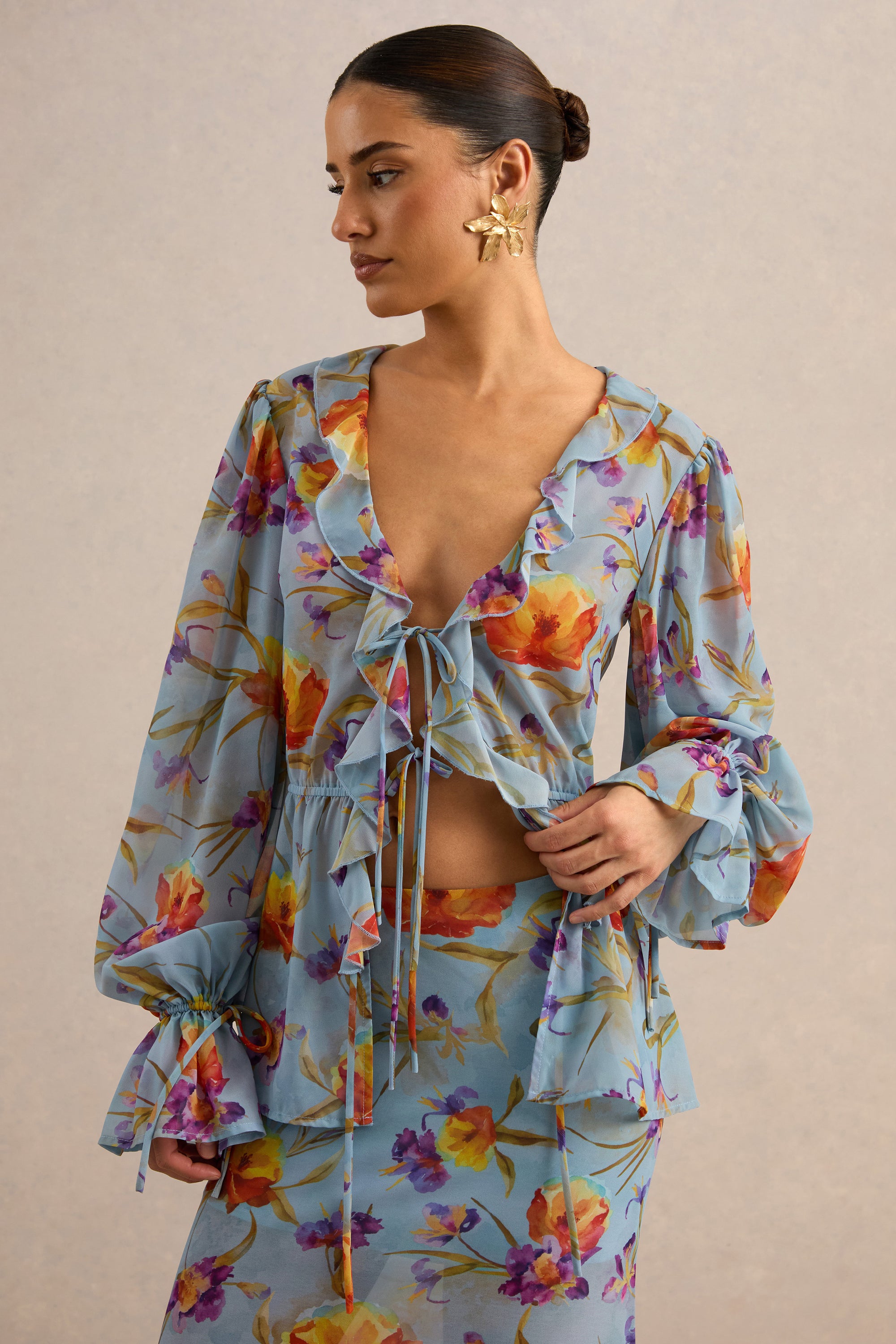 CL138215016 - Alveta | Blue Floral Chiffon Sheer V-Neck Top With Ruffled Detailing8.jpg