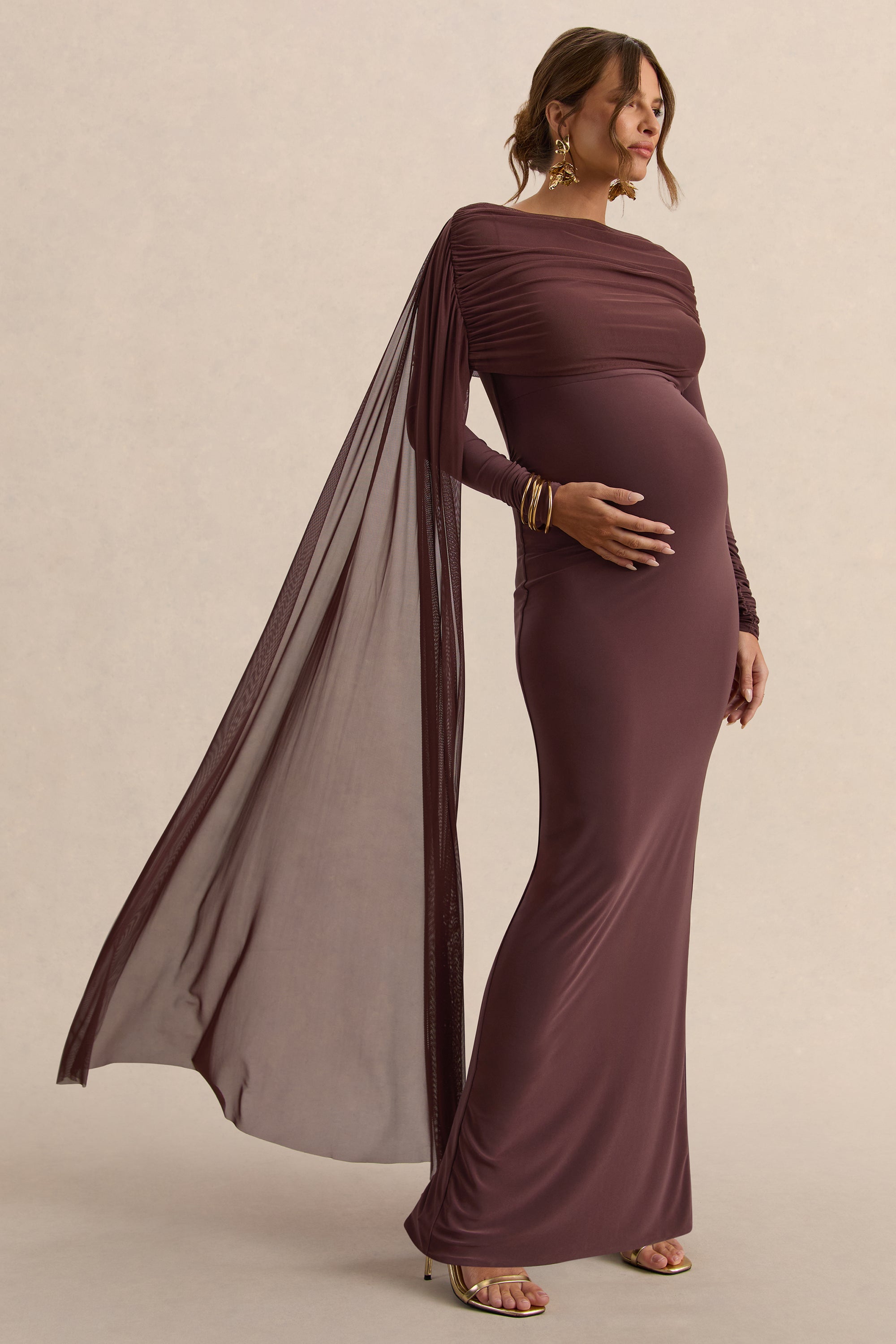 ECM_HR_CL138241022  - Annelia Dark Brown High-Neck Maternity Maxi Dress With Sash Detail 1.jpg