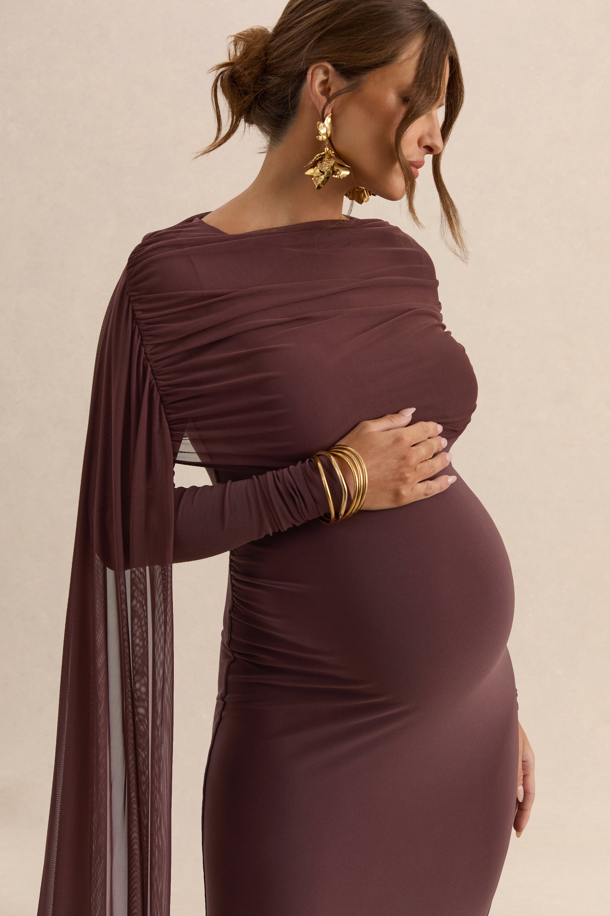 ECM_HR_CL138241022  - Annelia Dark Brown High-Neck Maternity Maxi Dress With Sash Detail 2.jpg