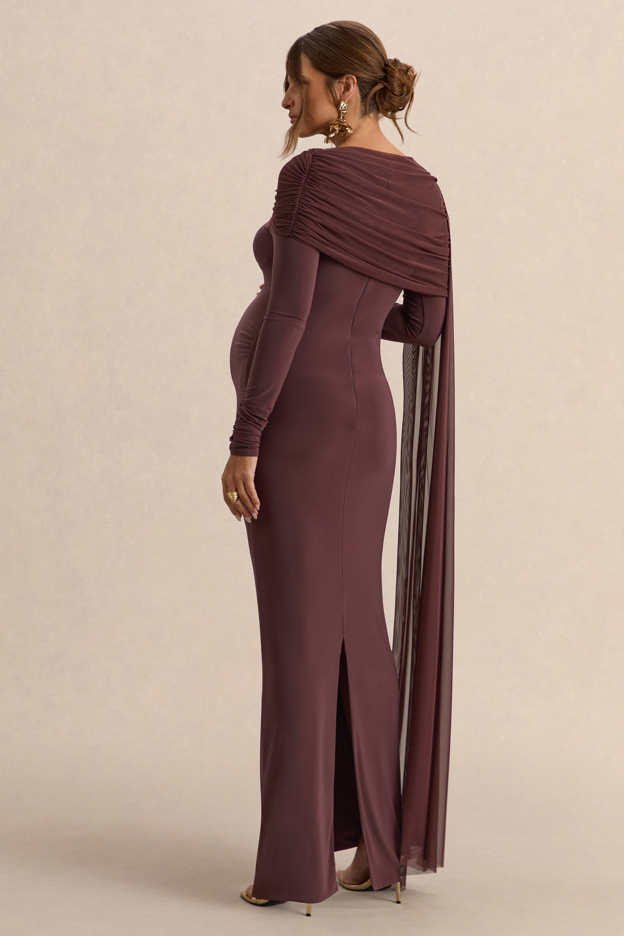 ECM_HR_CL138241022  - Annelia Dark Brown High-Neck Maternity Maxi Dress With Sash Detail 4.jpg