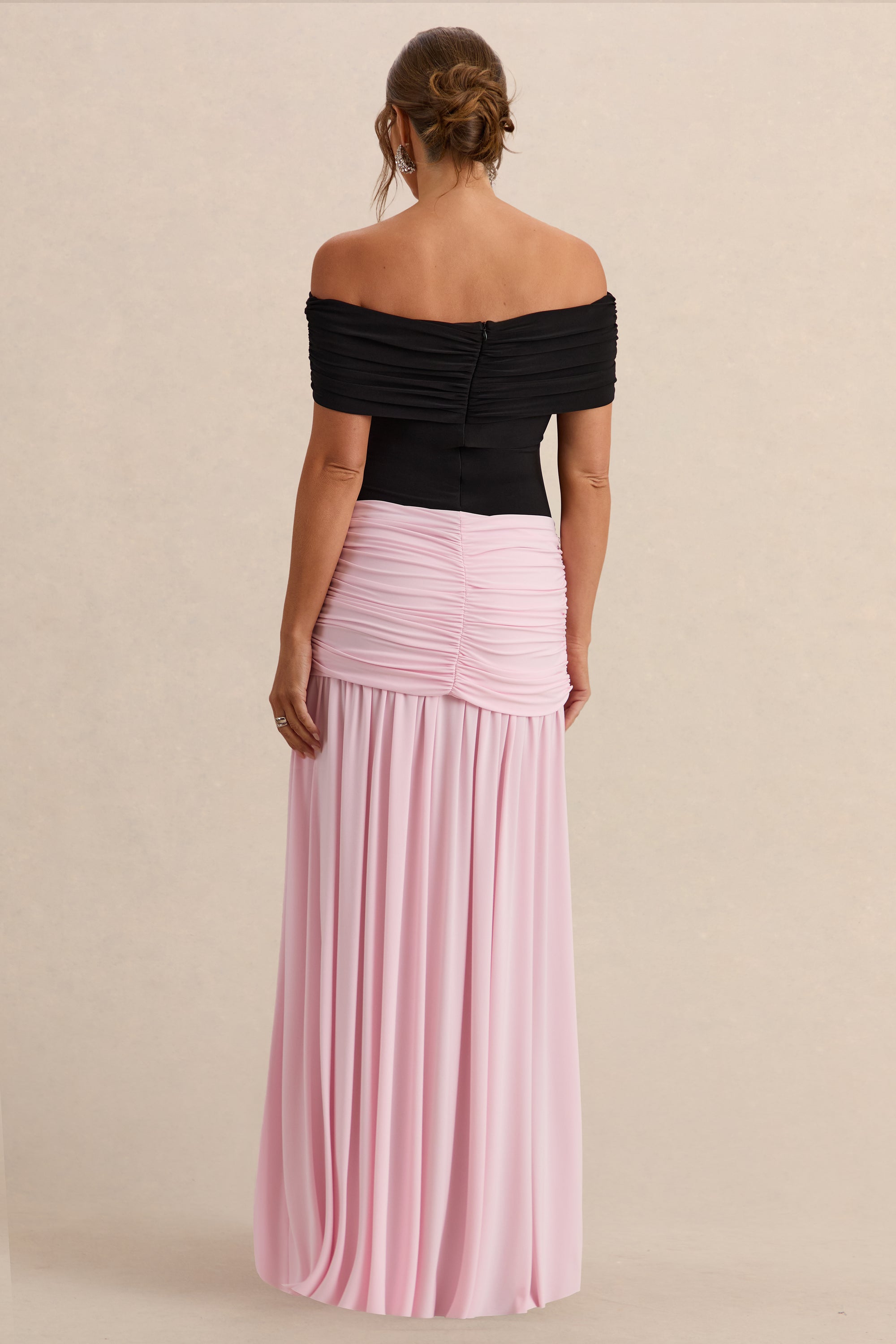 ECM_HR_CL138247081 - Eudora - Black & Light Pink Bardot-Neck Maternity Maxi Dress With Gathered Detailing  4.jpg