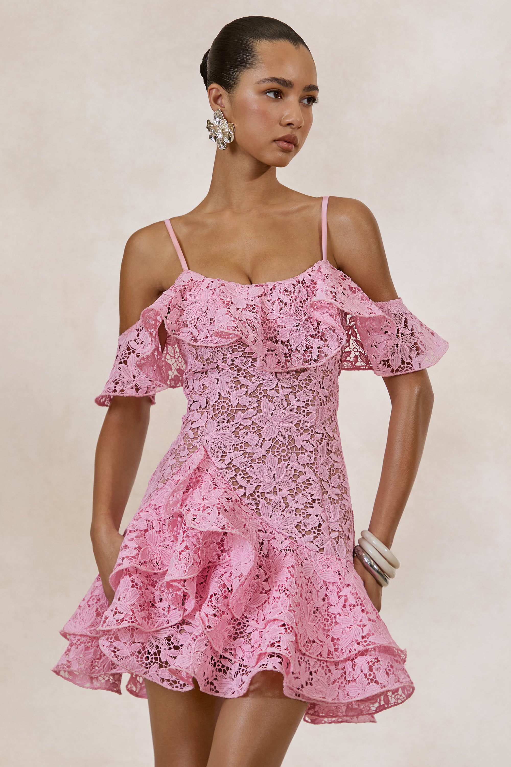 ECM_HR_CL138260084 - Lyris _ Pink Lace Scoop-Neck Mini Dress With Ruffled Detailing 2.jpg