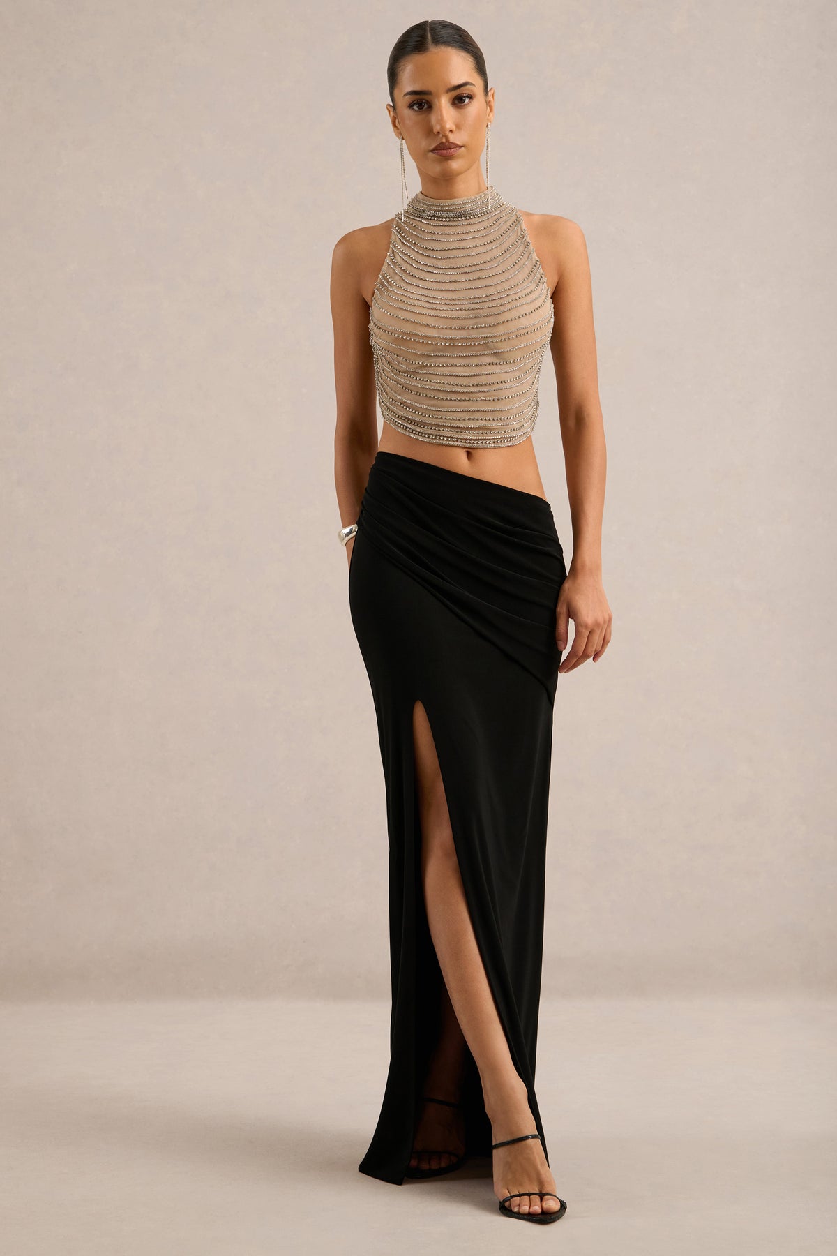 CL138309001 - Hazelina _ Black Asymmetric-Waist Maxi Skirt With Draped Detailing And Split1.jpg