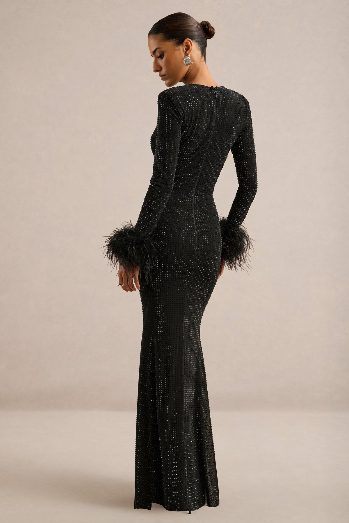 ECM_HR_CL138394001 - Garance _ Black Hotfix Round-Neck Maxi Dress With Feather Trim Cuffs6.jpg