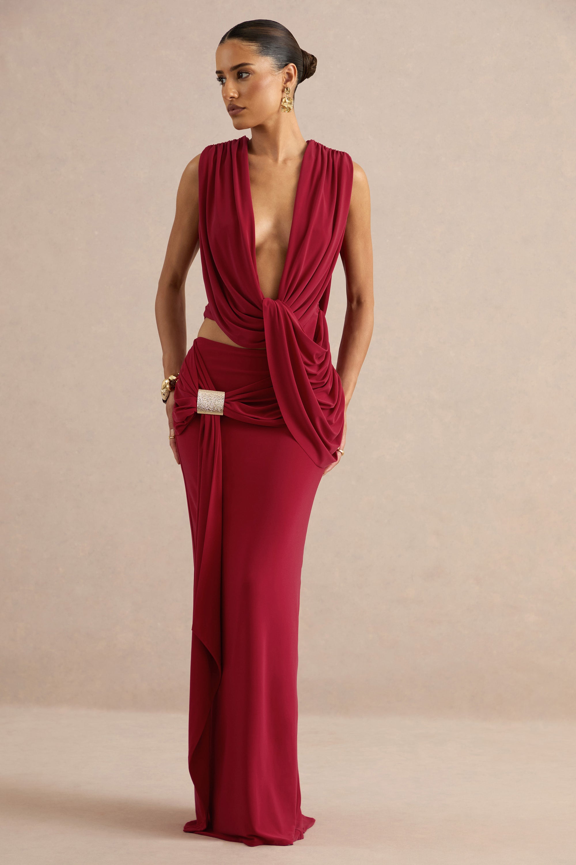 ECM_HR_Lilias Red Maxi Skirt With Draped Detailing And Gold Detail CL138401100 CL138400100 co ord   16.jpg