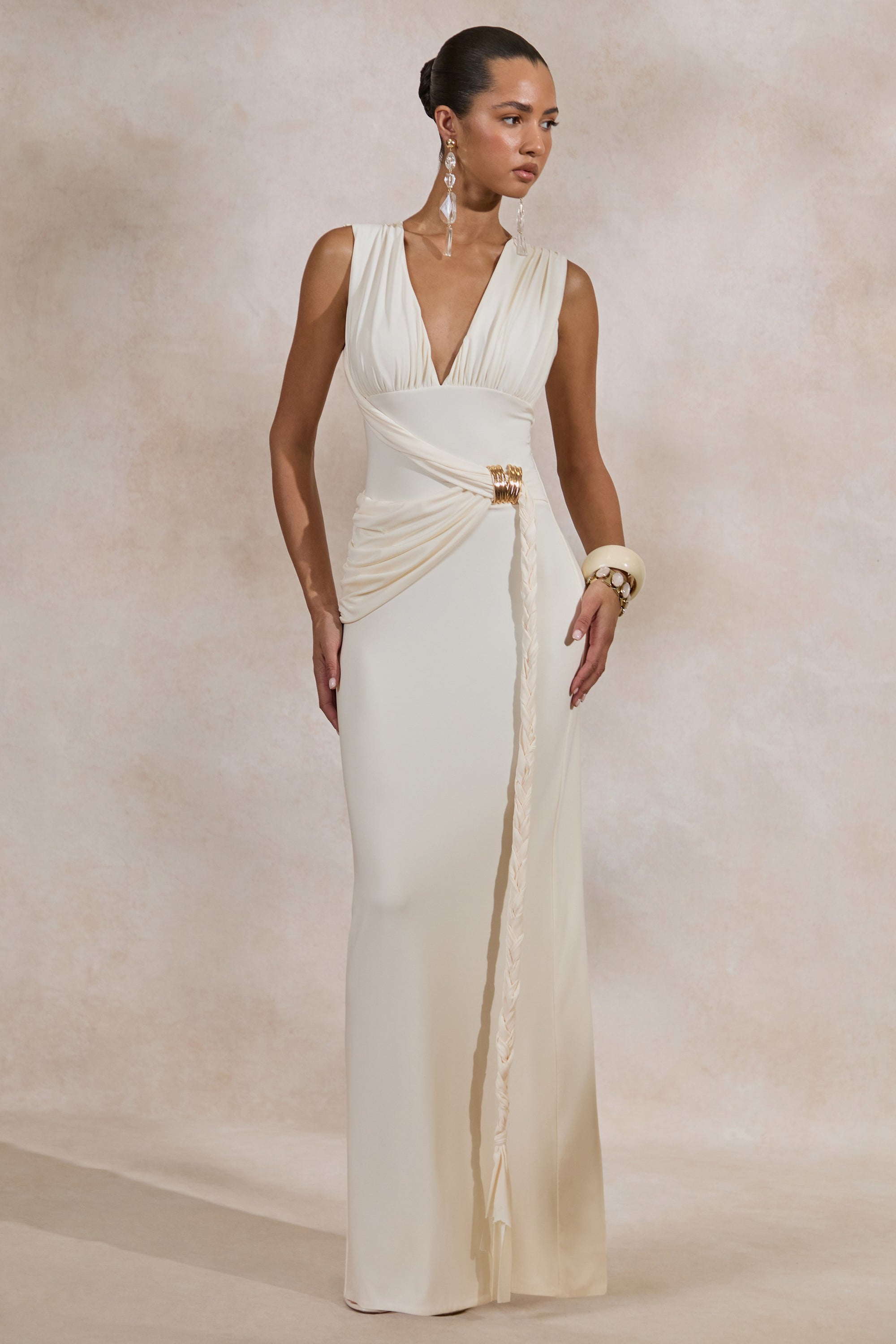 ECM_HR_CL138423111 - Nalina _ Cream Plunge-Neck Maxi Dress With Gathered Detailing And Gold Detail1.jpg