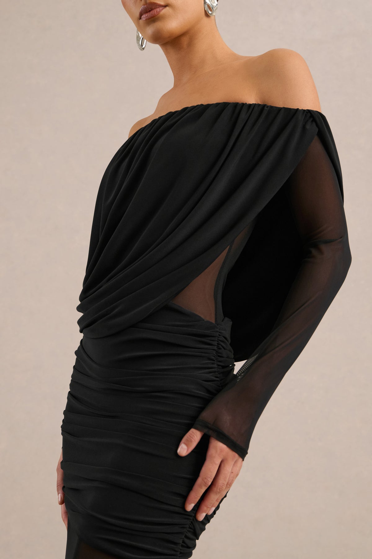 ECM_HR_CL138432001 - Amaline | Black Mesh Bardot-Neck Maxi Dress With Draped Detailing3.jpg