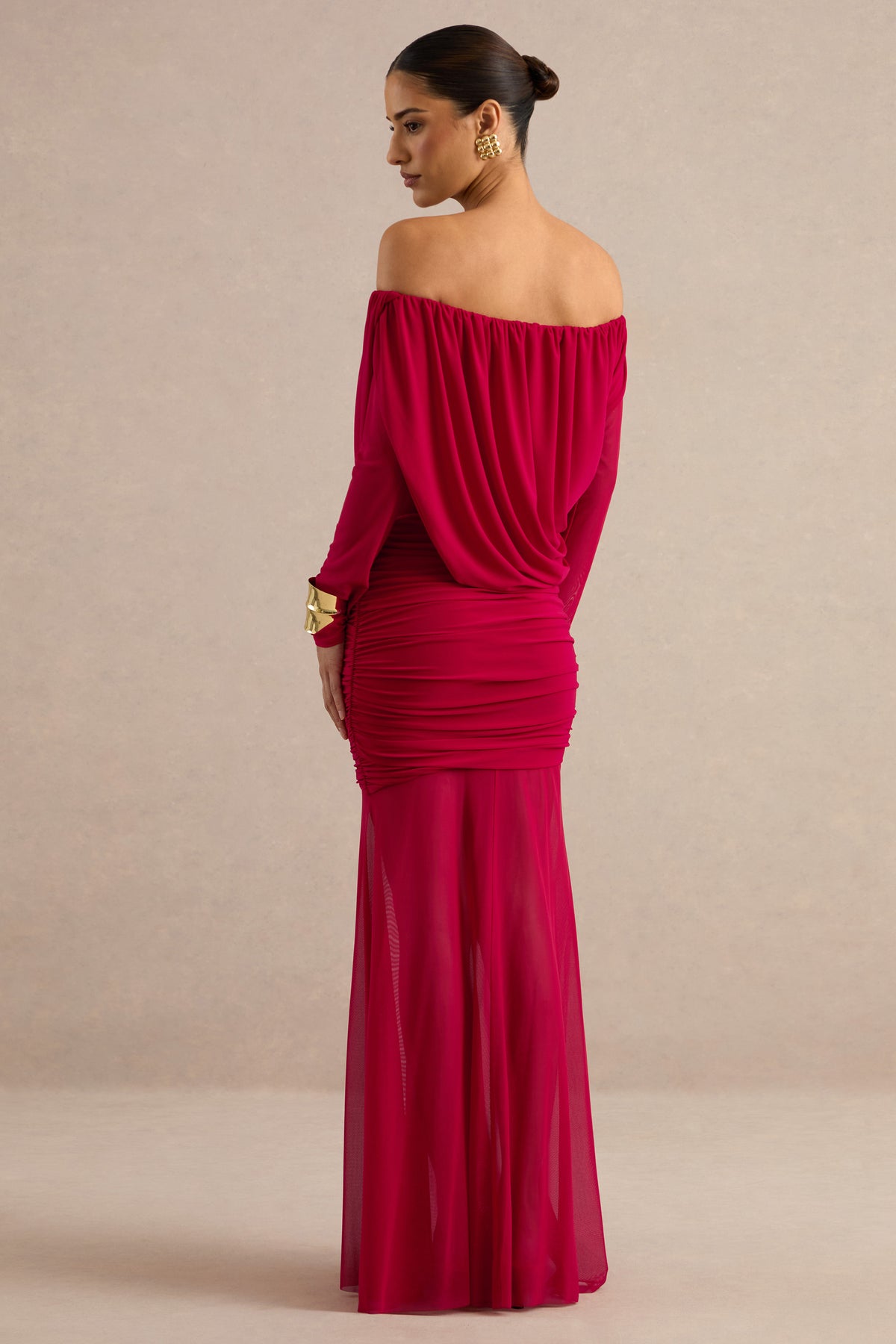 ECM_HR_CL138432100 - Amaline _ Red Mesh Bardot-Neck Maxi Dress With Draped Detailing 5.jpg