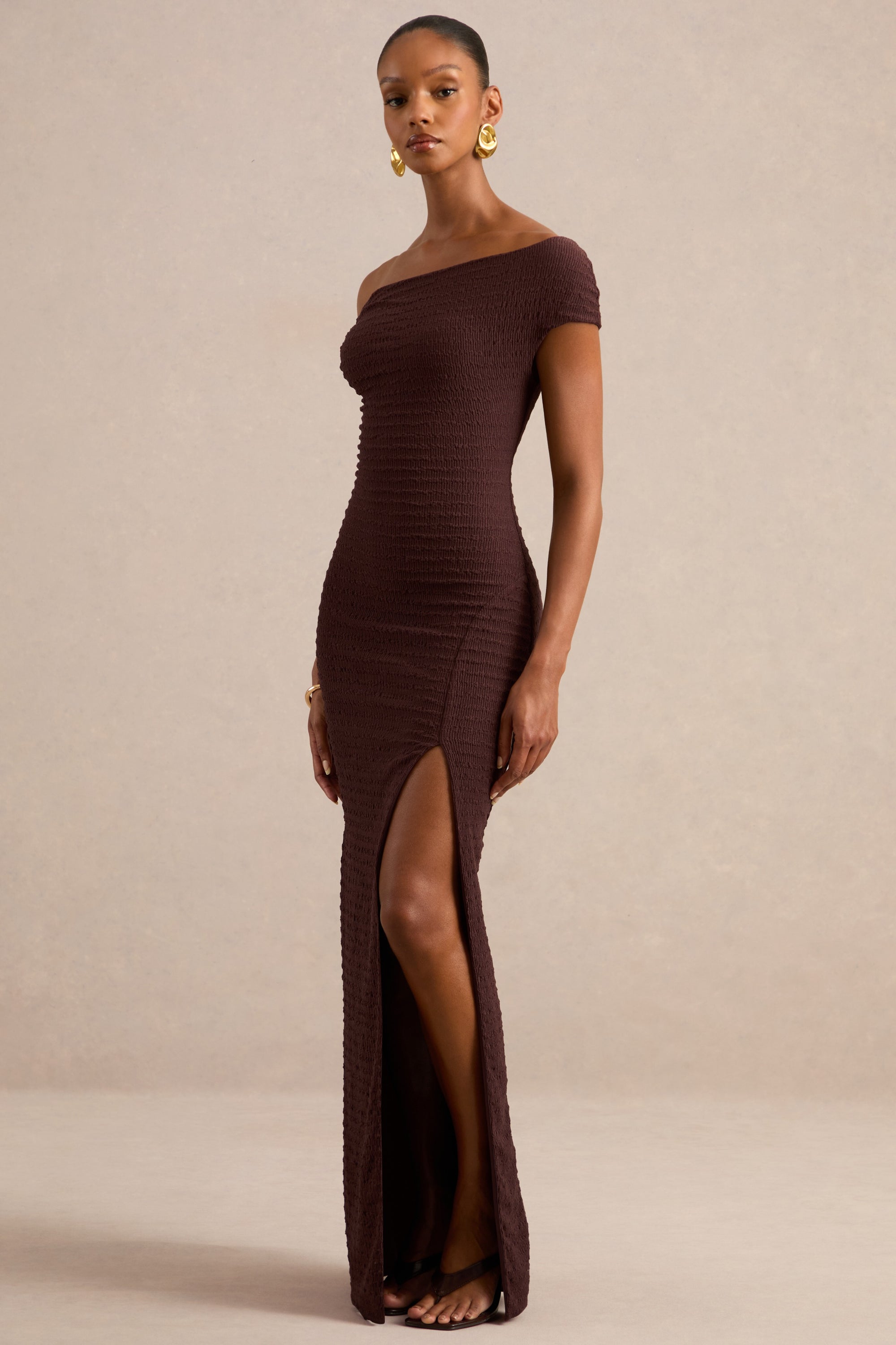 ECM_HR_CL138434022 - Aroa | Dark Brown Bardot-Neck Maxi Dress With Front High Split0.jpg