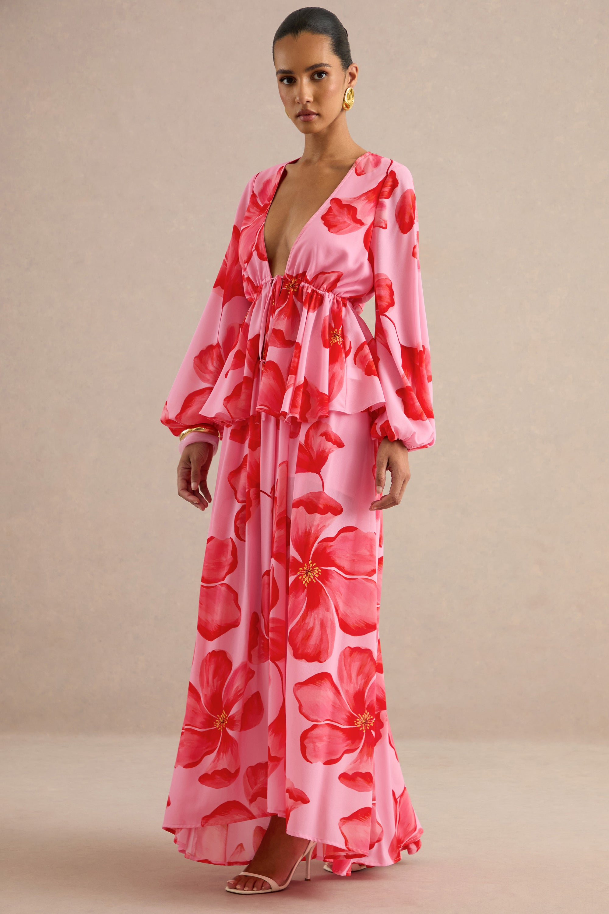 CL138488084 - Asella _ Pink Chiffon Plunge-Neck Front-Tied Maternity Top 1.jpg