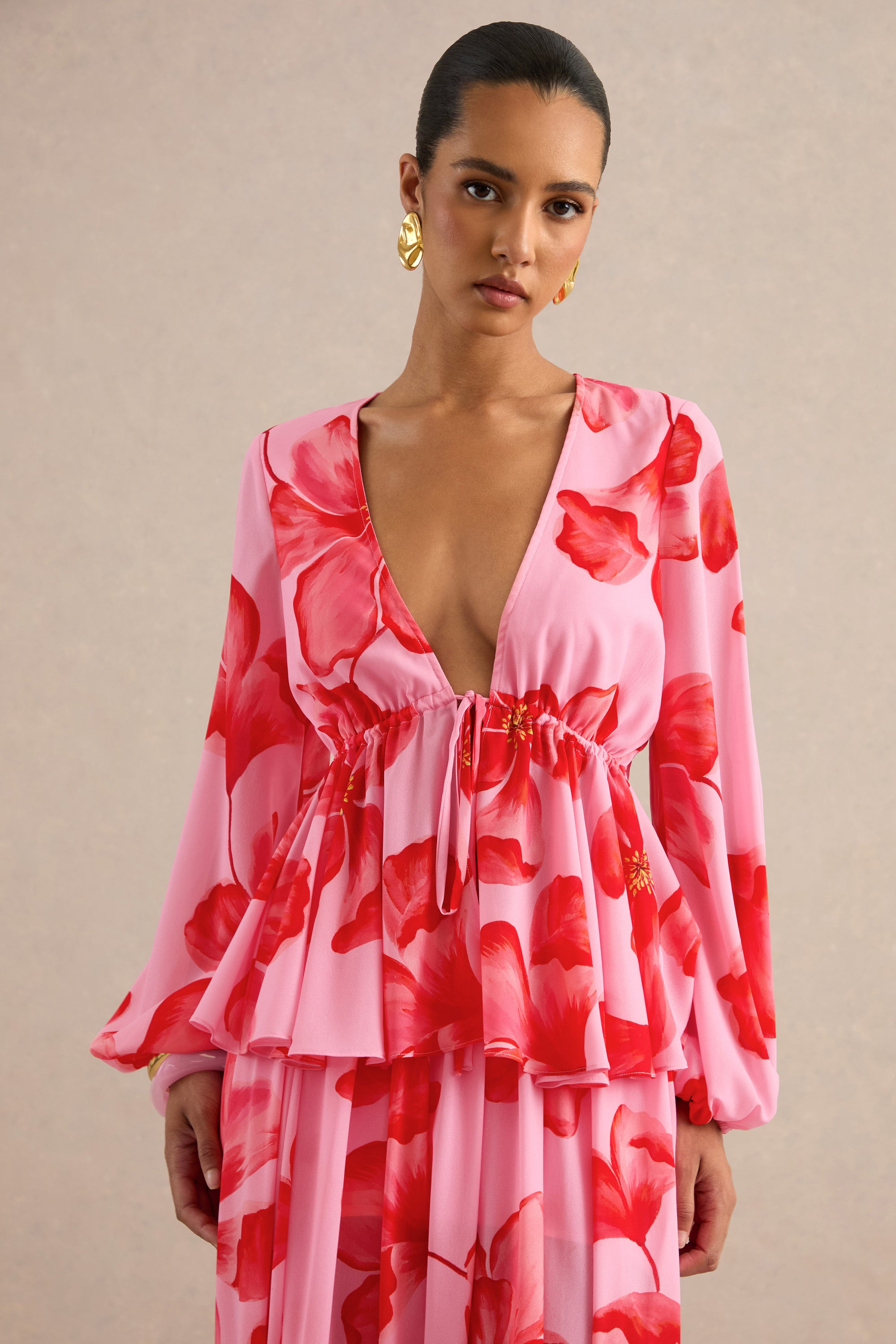 CL138488084 - Asella _ Pink Chiffon Plunge-Neck Front-Tied Maternity Top 3.jpg