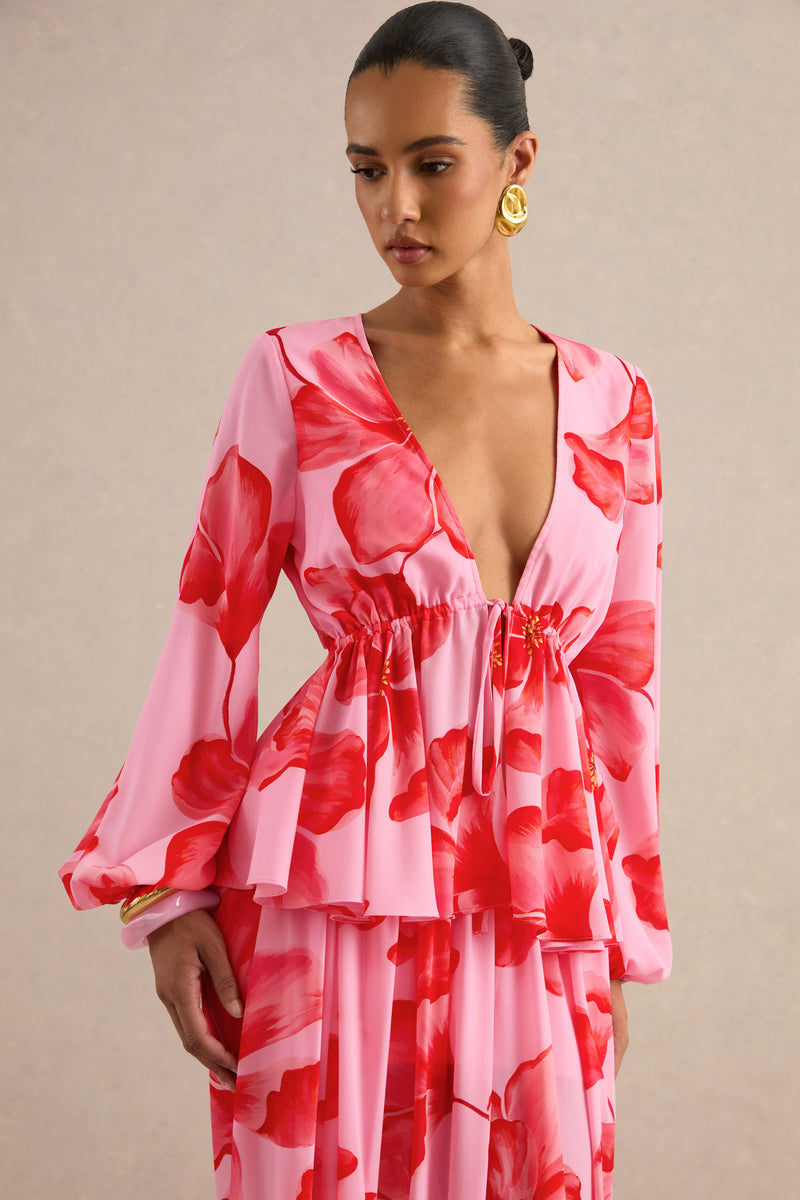 CL138488084 - Asella _ Pink Chiffon Plunge-Neck Front-Tied Maternity Top 4.jpg
