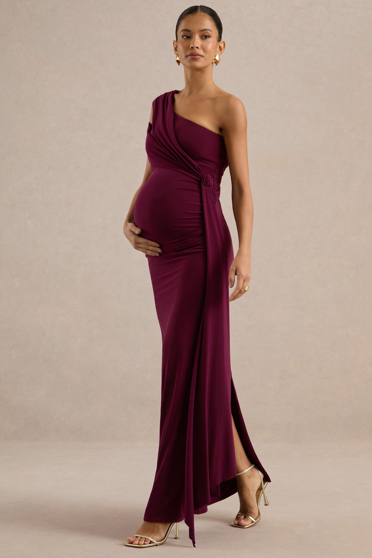ECM_HR_CL138507102 - Faren _ Burgundy Asymmetric-Neck Maternity Maxi Dress With Gathered Detailing2.jpg