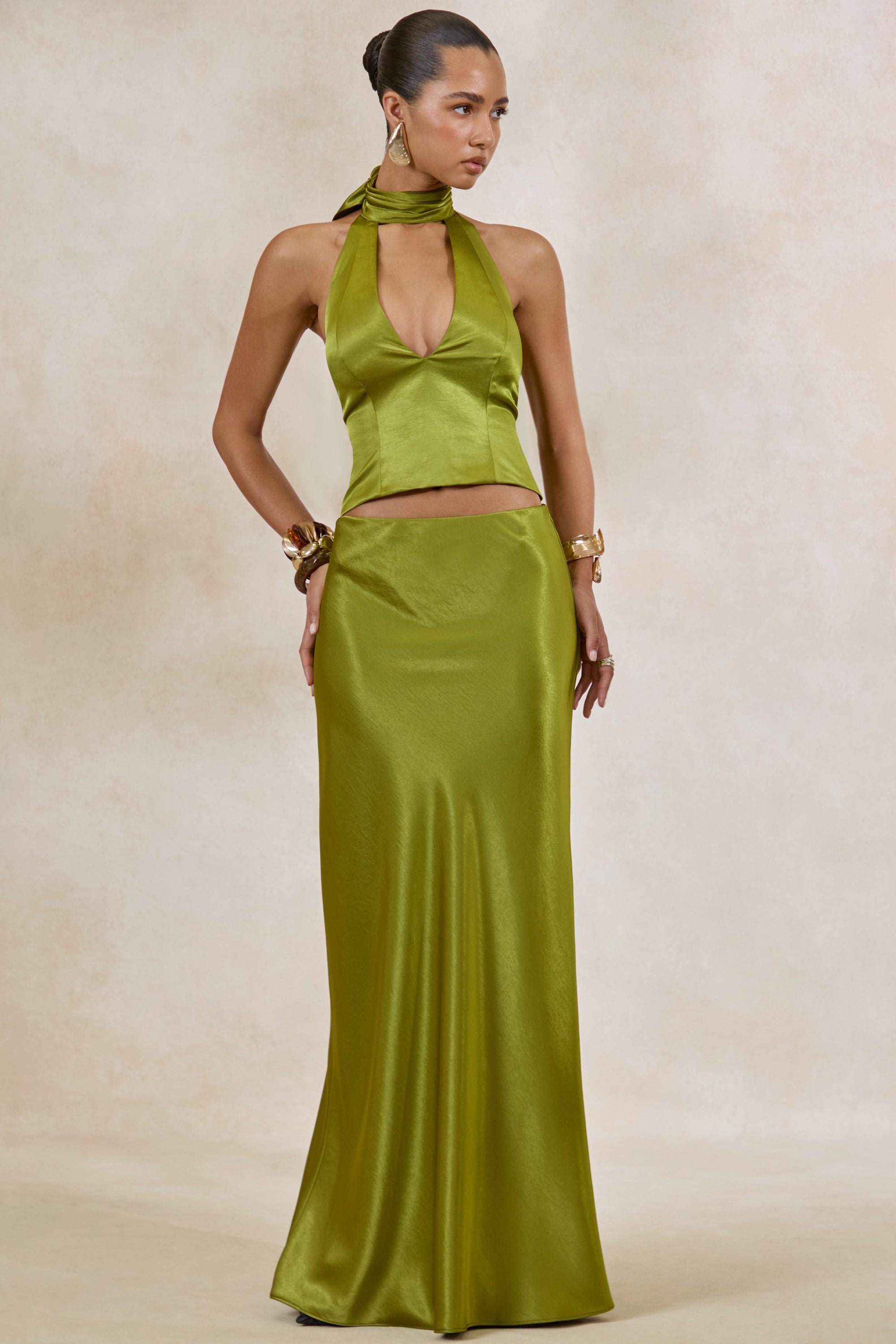 ECM_HR_CL138550031 - Lareina _ Olive Satin Maxi Skirt + CL138549031 - Lareina _ Olive Satin Halter-Neck Top 2.jpg