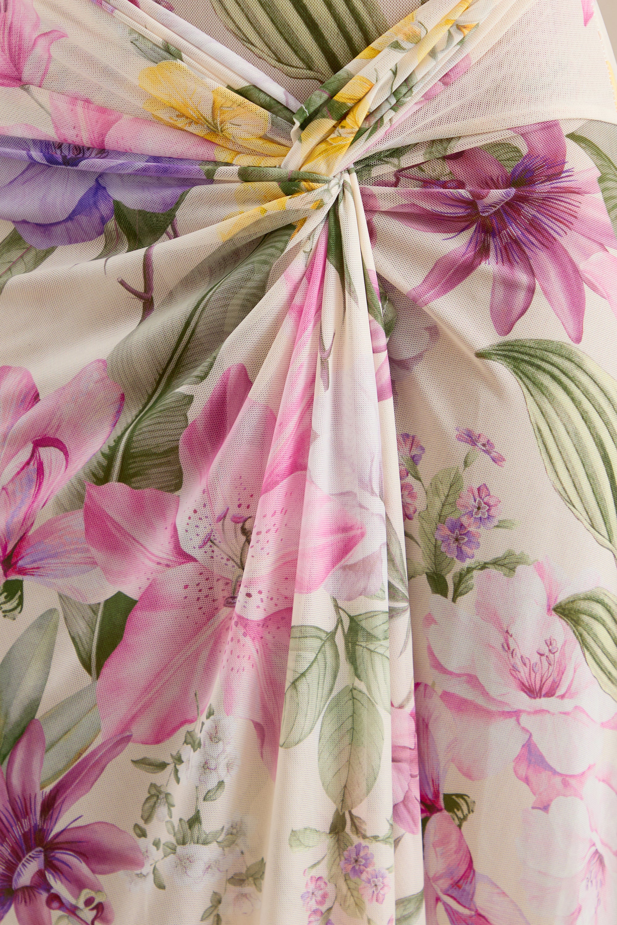 CL138604111 - Malva _ Cream Floral Print Mesh Maxi Skirt With Twist Detail And Front High Split 5.jpg