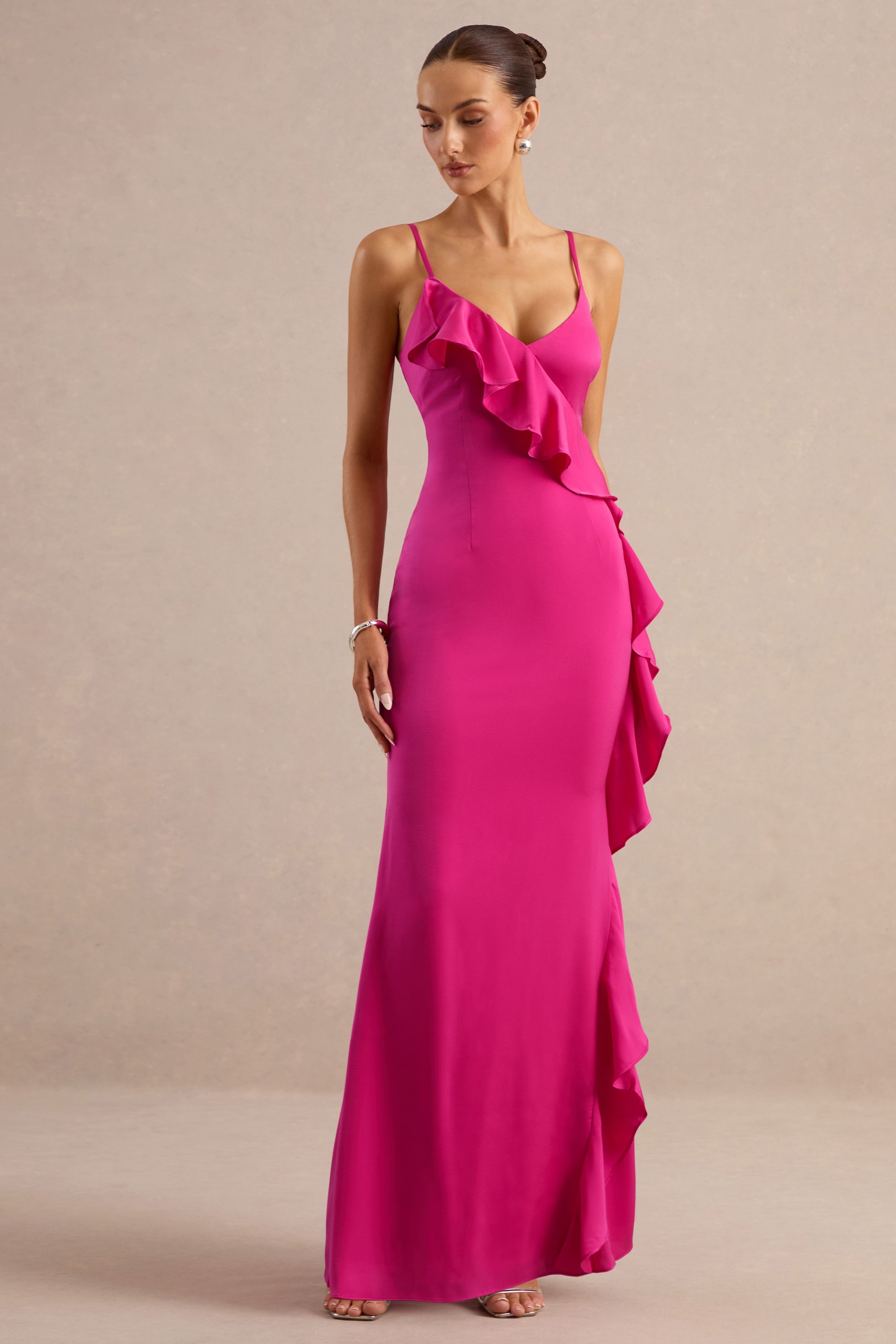 ECM_HR_CL138609080 - Marcelina | Hot Pink Satin V-Neck Maxi Dress With Ruffled Detailing0.jpg