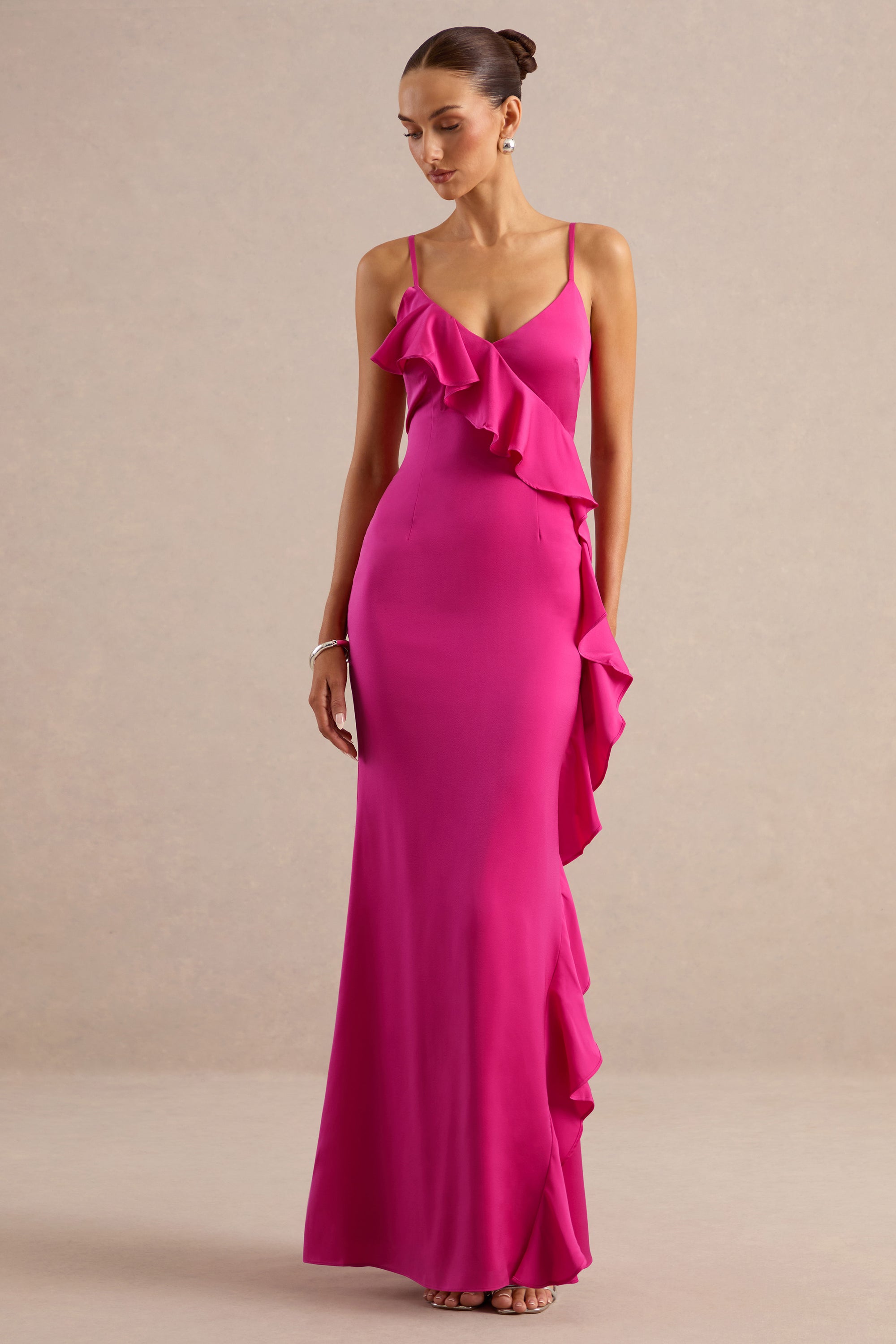 ECM_HR_CL138609080 - Marcelina | Hot Pink Satin V-Neck Maxi Dress With Ruffled Detailing2.jpg