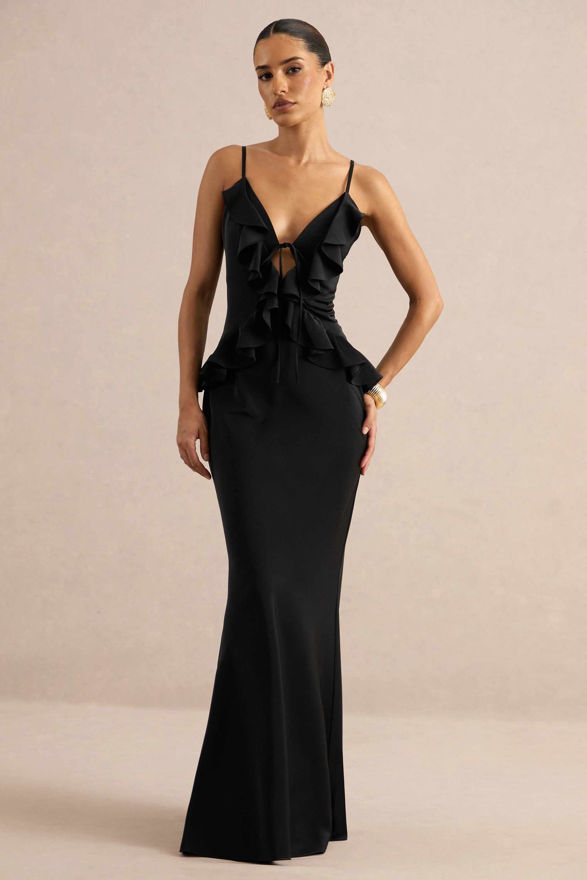 ECM_HR_Marlen Black Satin Plunge-Neck Maxi Dress With Ruffled Detailing CL138610001 13.jpg