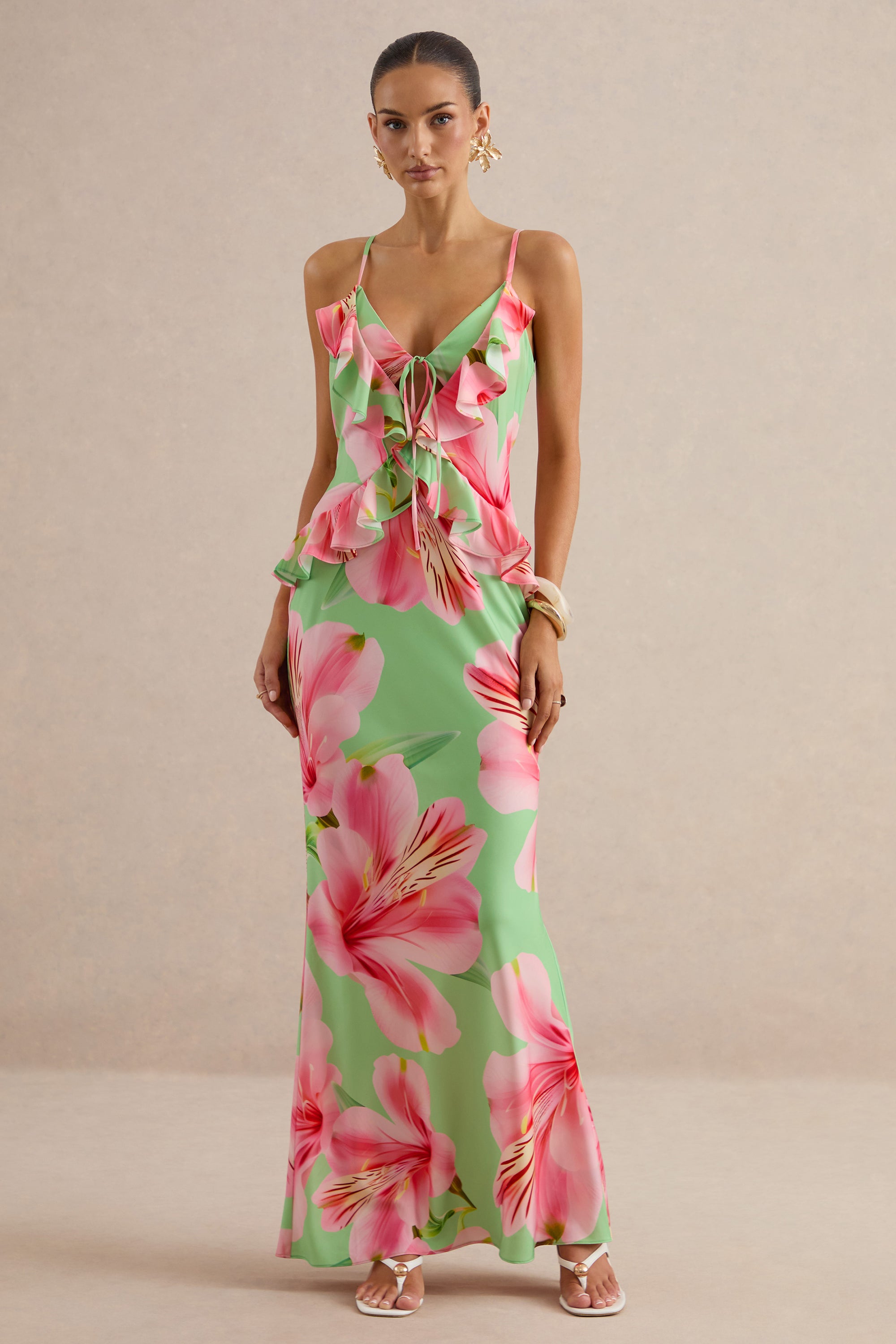 ECM_HR_Marlen Dark Green Floral Print Satin Plunge-Neck Maxi Dress With Ruffled Detailing CL138610038 11.jpg