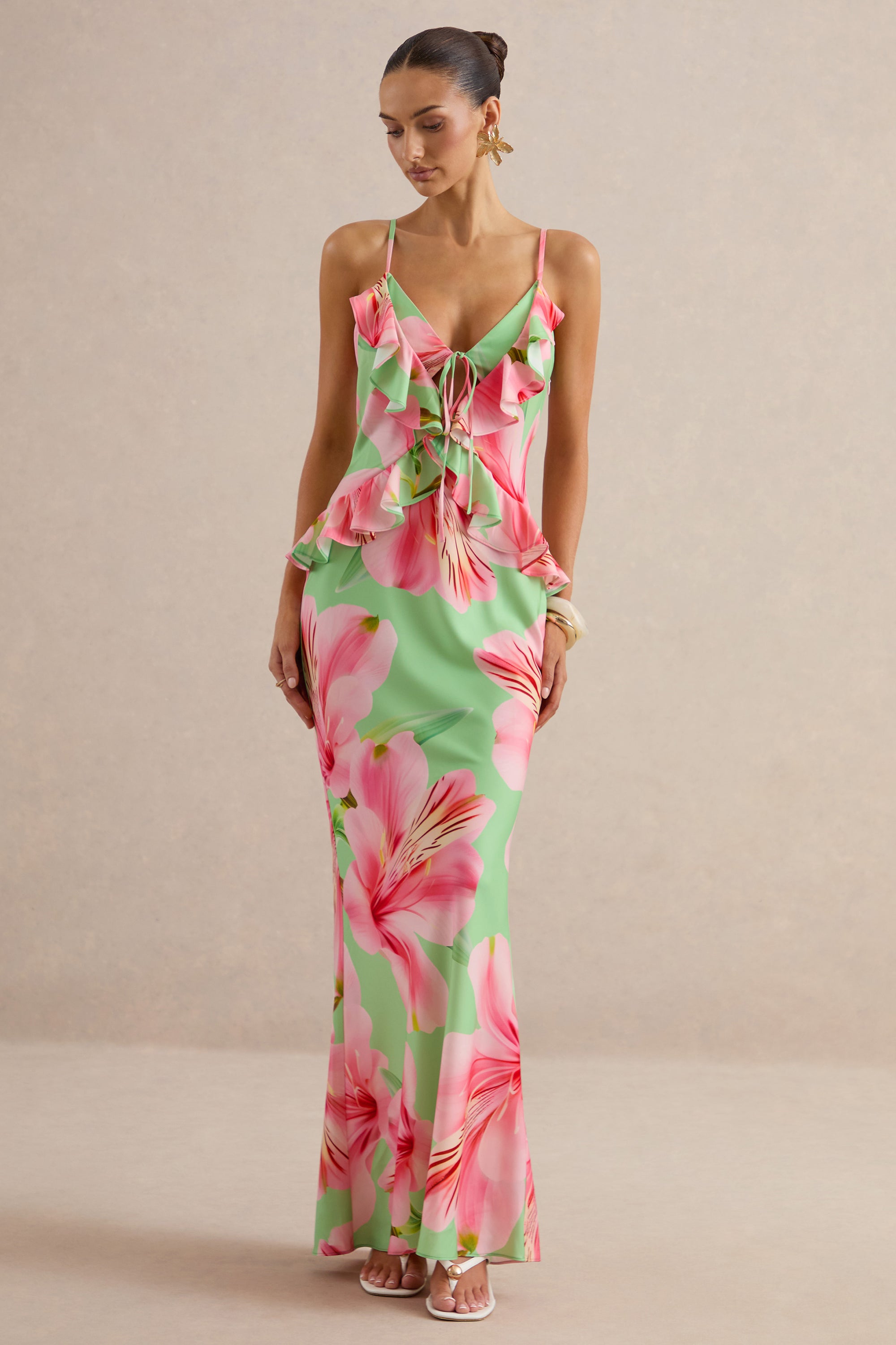 ECM_HR_Marlen Dark Green Floral Print Satin Plunge-Neck Maxi Dress With Ruffled Detailing CL138610038 2.jpg