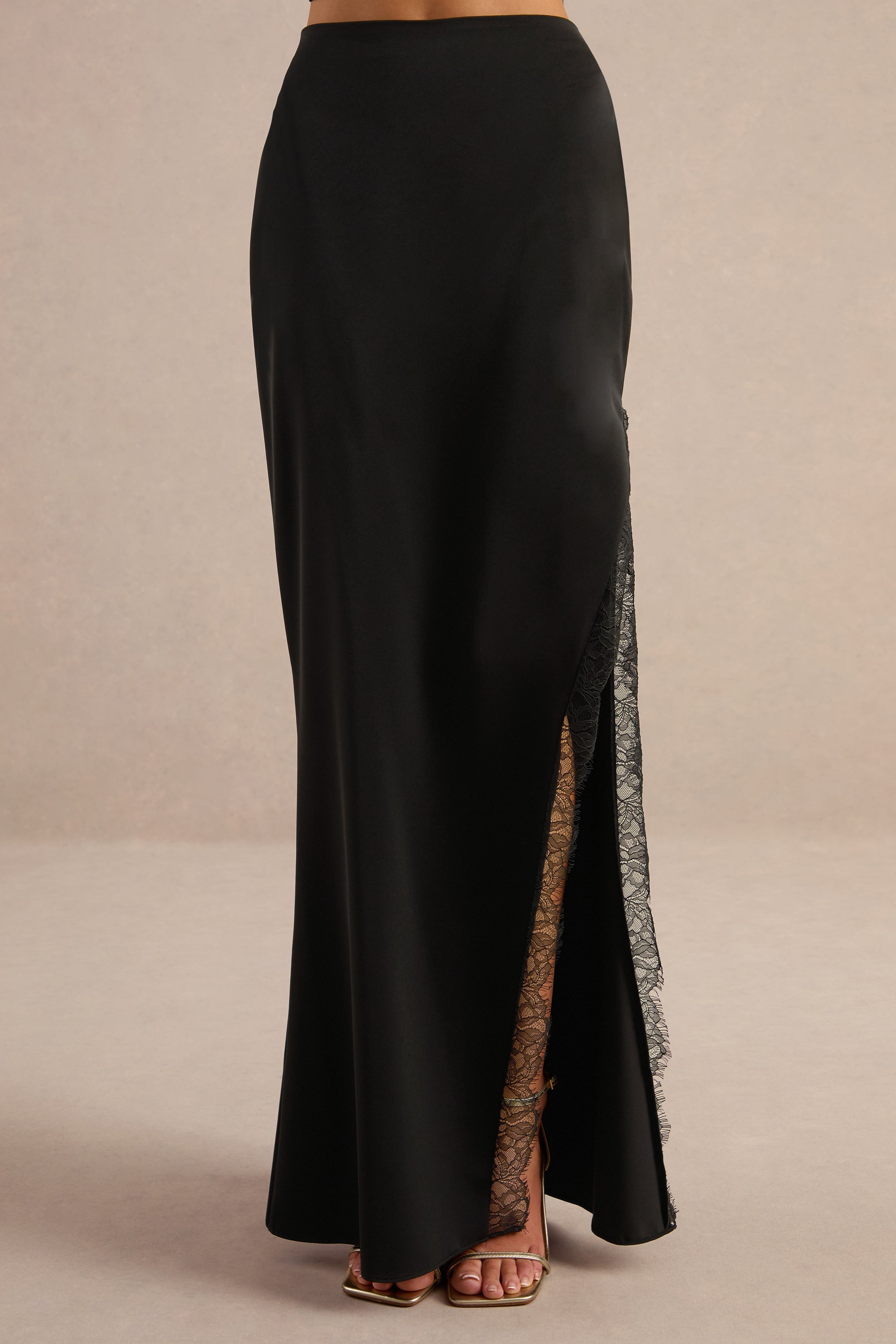 CL138623001 - Perline _ Black Satin Maxi Skirt With Lace Detailing And Split4.jpg