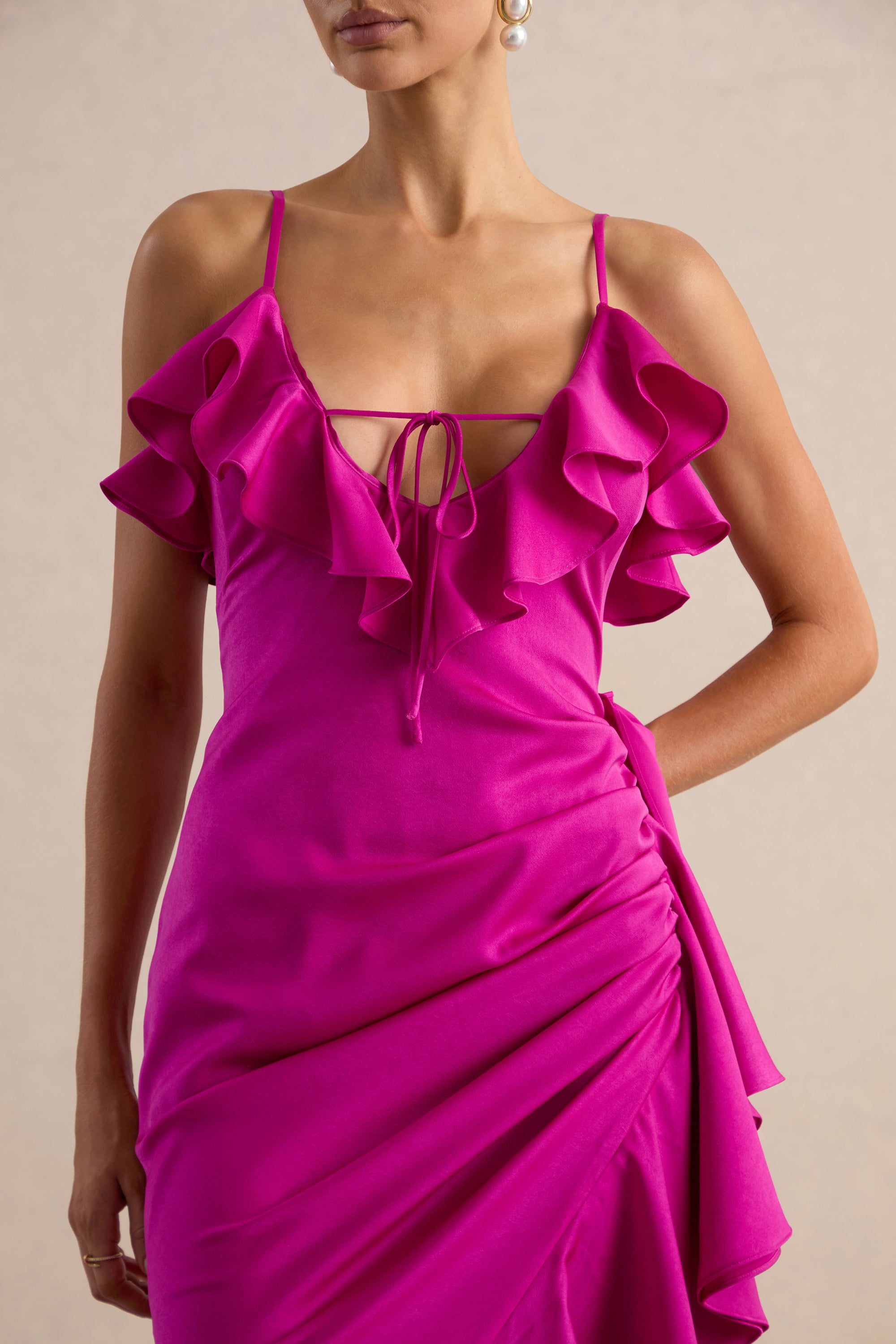 ECM_HR_CL138627084 - Salvina | Pink Satin V-Neck Maxi Dress With Ruffled Detailing And Scarf Detail 5.jpg