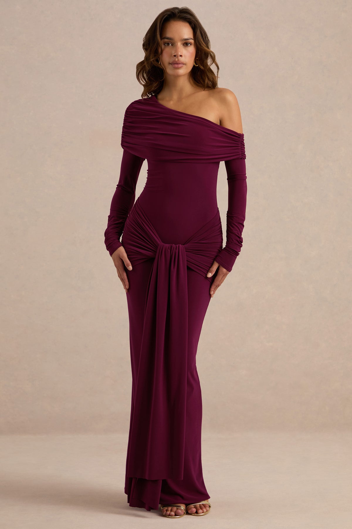 ECM_HR_CL138681102 - Avonlea Burgundy Asymmetric-Neck Maxi Dress With Gathered Detailing0.jpg