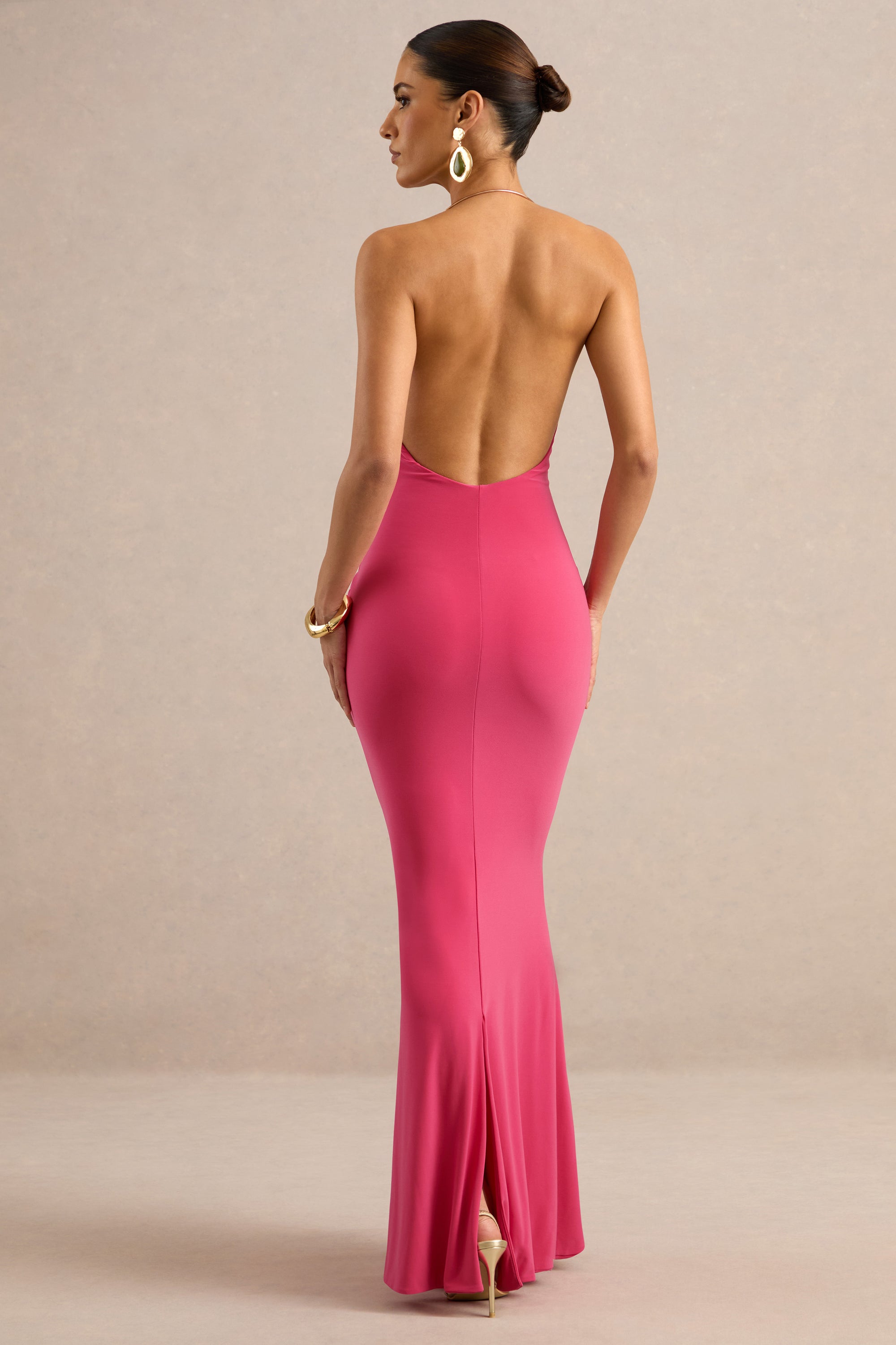 ECM_HR_CL138697073 - Dinara | Coral Halter-Neck Maxi Dress With Draped Detailing And Gold Detail 5.jpg