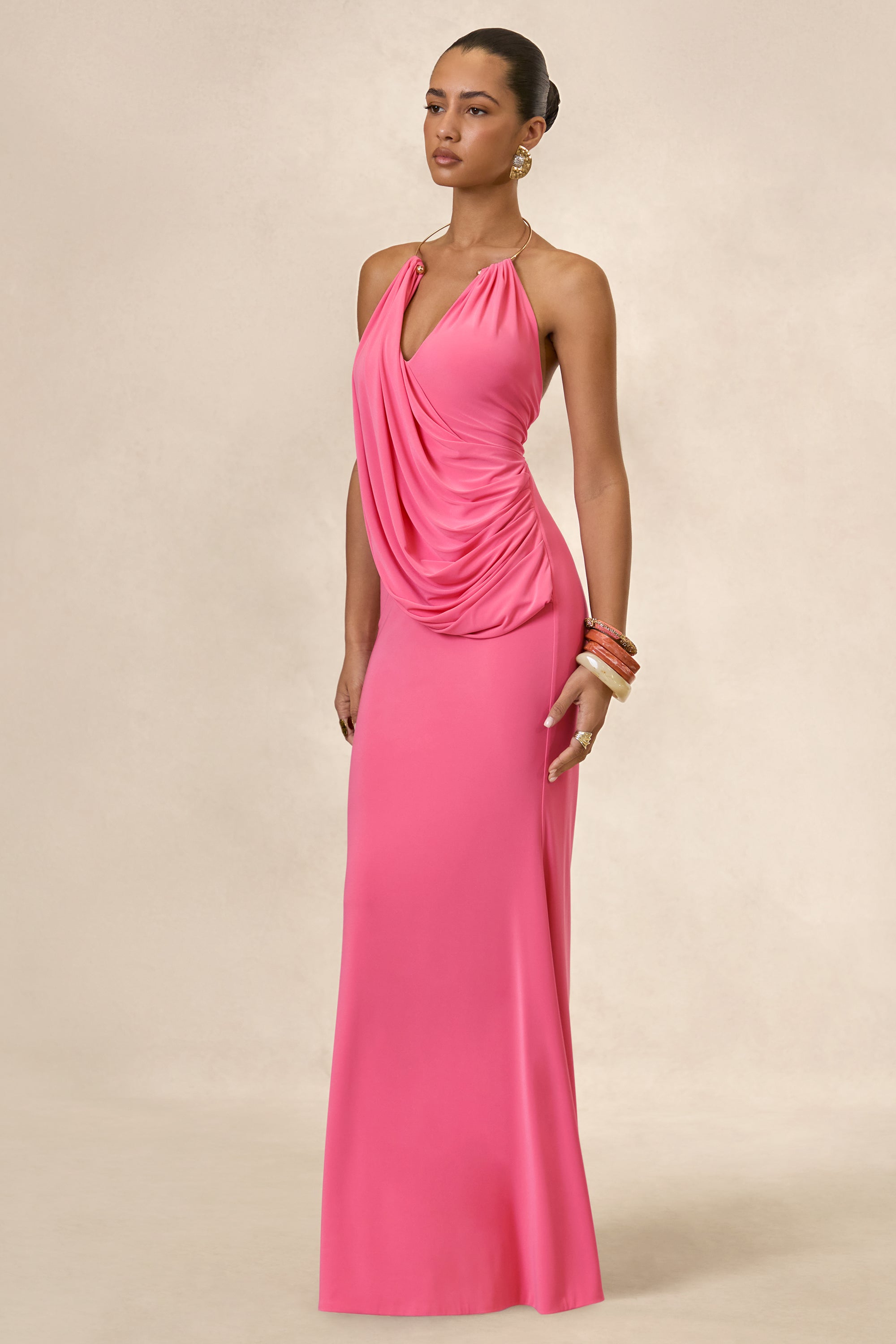 ECM_HR_CL138697073 - Dinara _ Coral Halter-Neck Maxi Dress With Draped Detailing And Gold Detail1.jpg