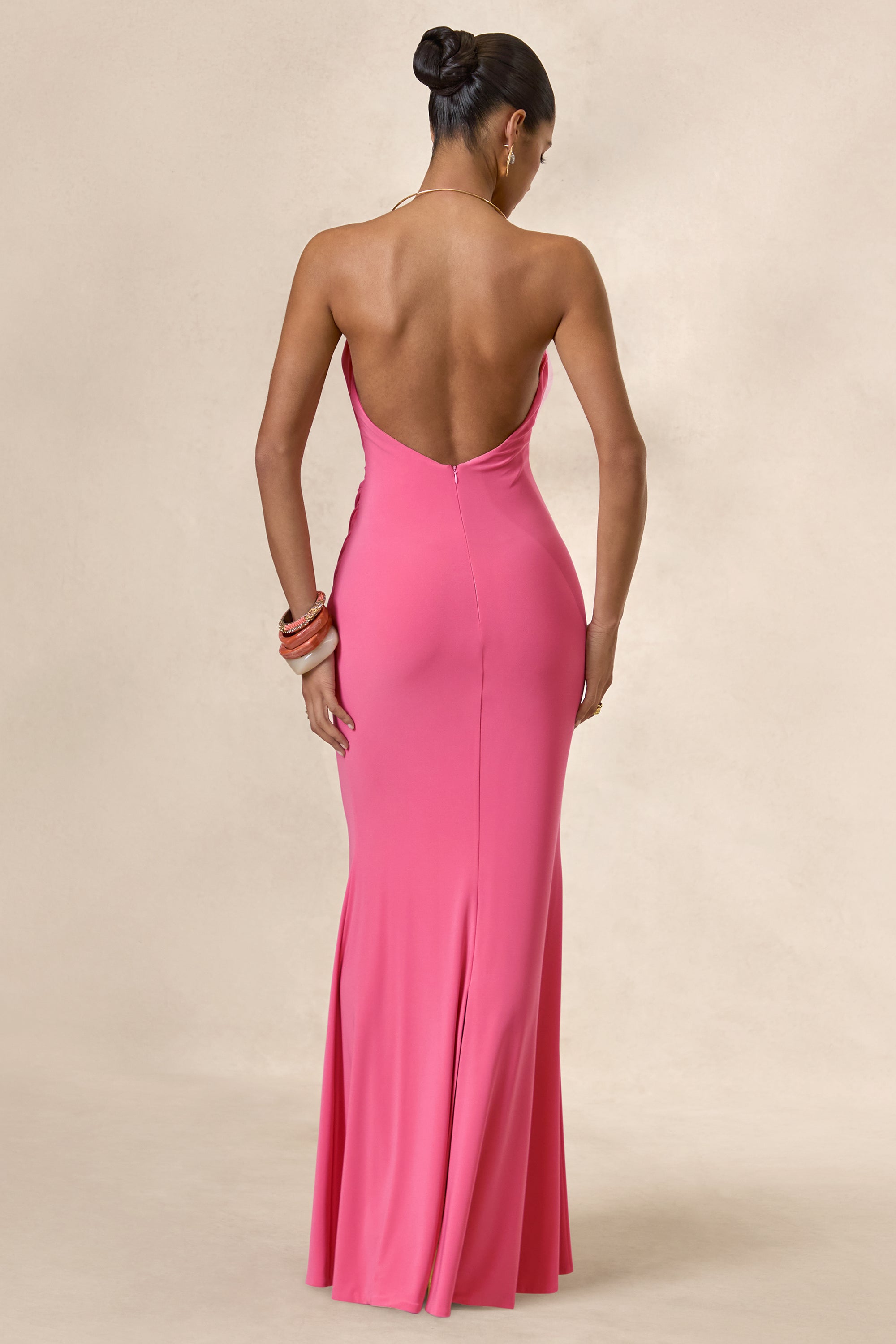 ECM_HR_CL138697073 - Dinara _ Coral Halter-Neck Maxi Dress With Draped Detailing And Gold Detail5.jpg