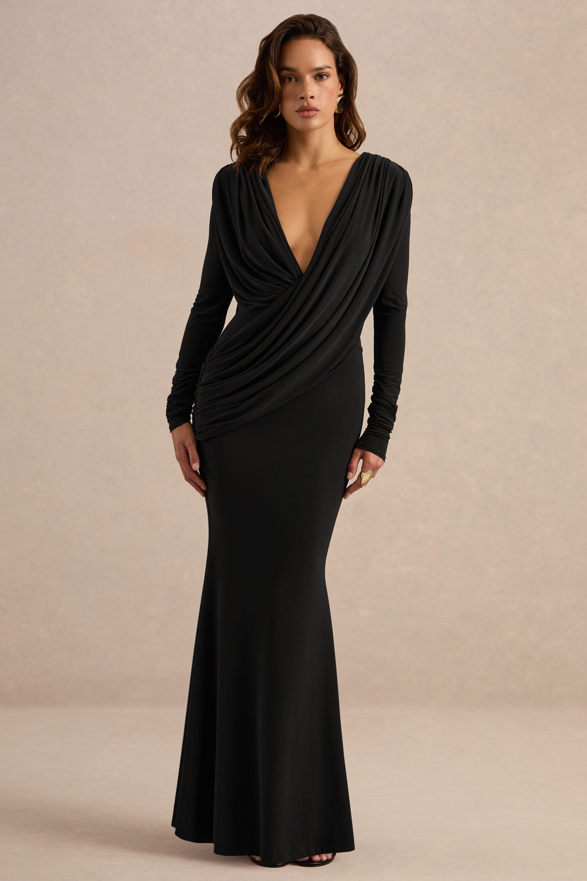 ECM_HR_CL138709001 - Azmina Black V-Neck Maxi Dress With Draped Detailing1.jpg